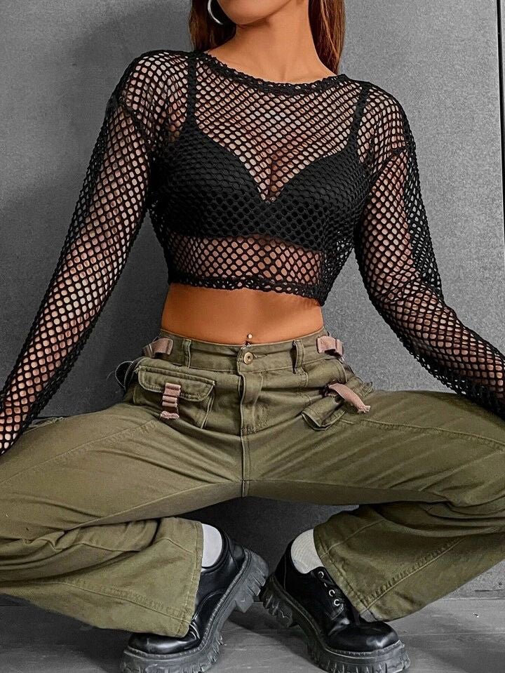 Plus Size Womens Tops Sheer Fishnet Mesh Crop Top Without Bra | Legacy Boutiques Legacy Boutiques Legacy Boutiques