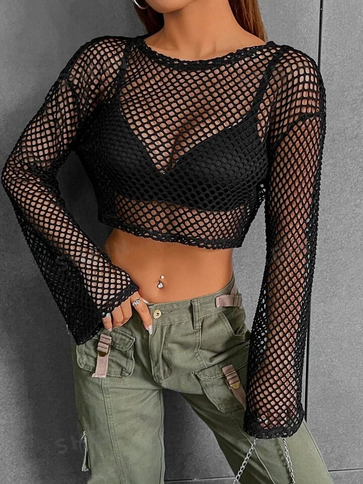 Plus Size Womens Tops Sheer Fishnet Mesh Crop Top Without Bra | Legacy Boutiques Legacy Boutiques Legacy Boutiques