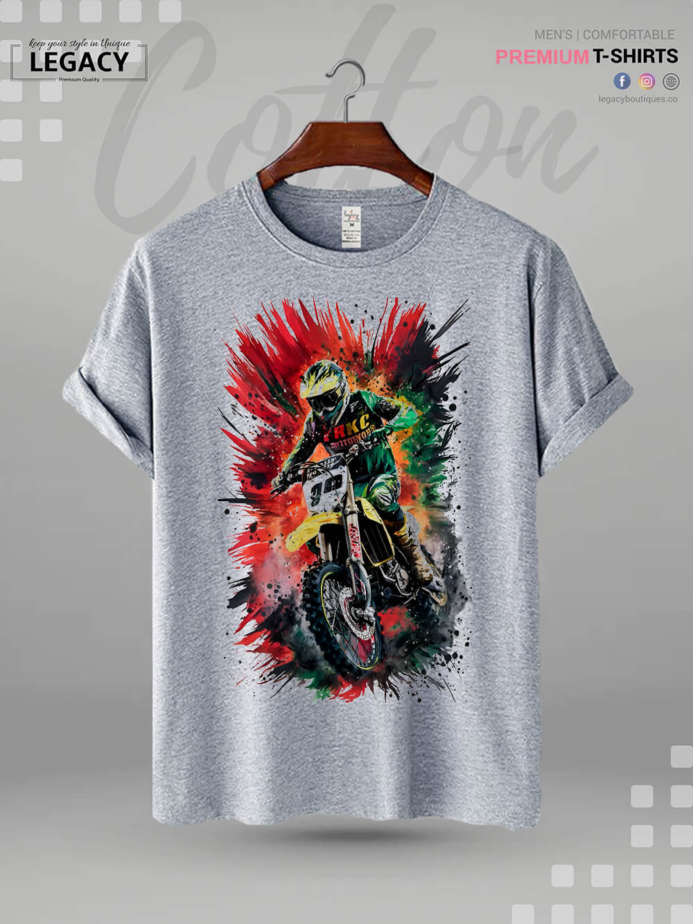 Pop Art Motocross Rider Print Good Quality Men&