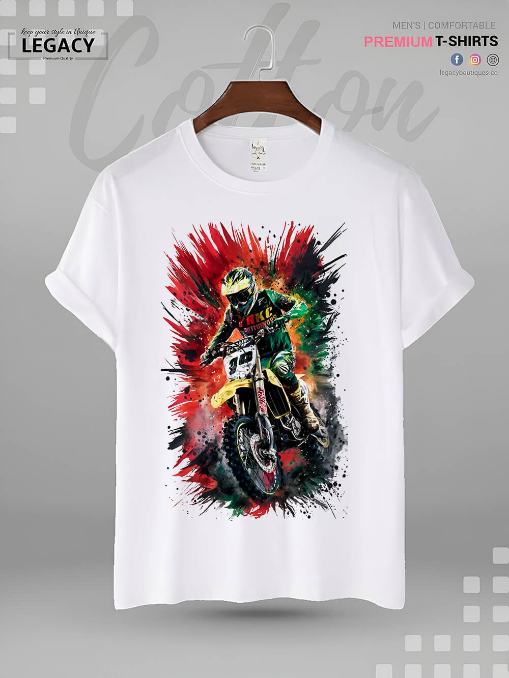 Pop Art Motocross Rider Print Good Quality Men&