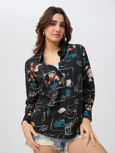 Popeye the Sailor Classic Graphic Oversized Shirt - Black Legacy Boutiques Legacy Boutiques