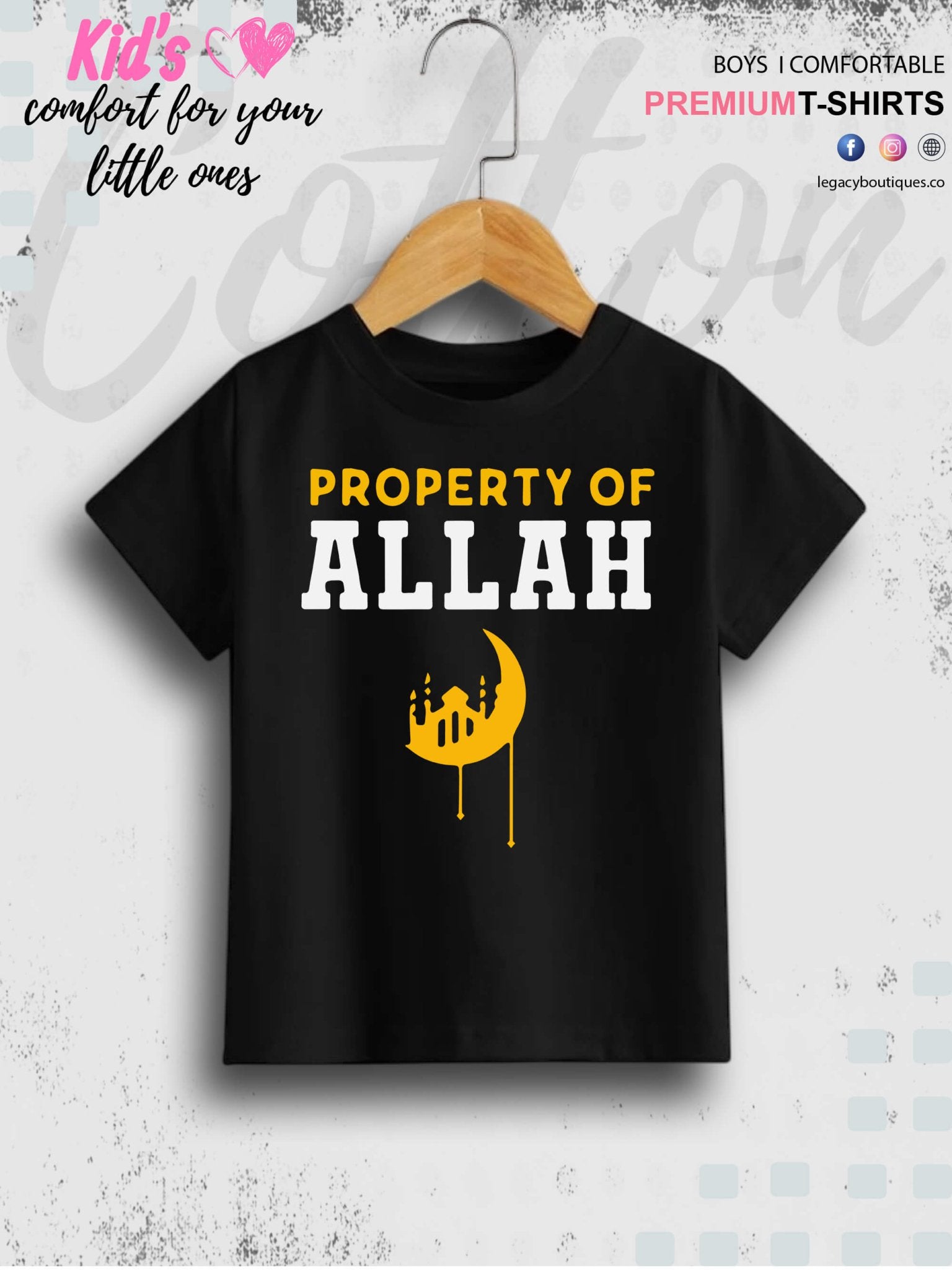 Property Of Allah Printed 1 To 11 Years Kids Babies Islamic T-Shirt In Lowest Price Only In BD Legacy Boutiques Legacy Boutiques