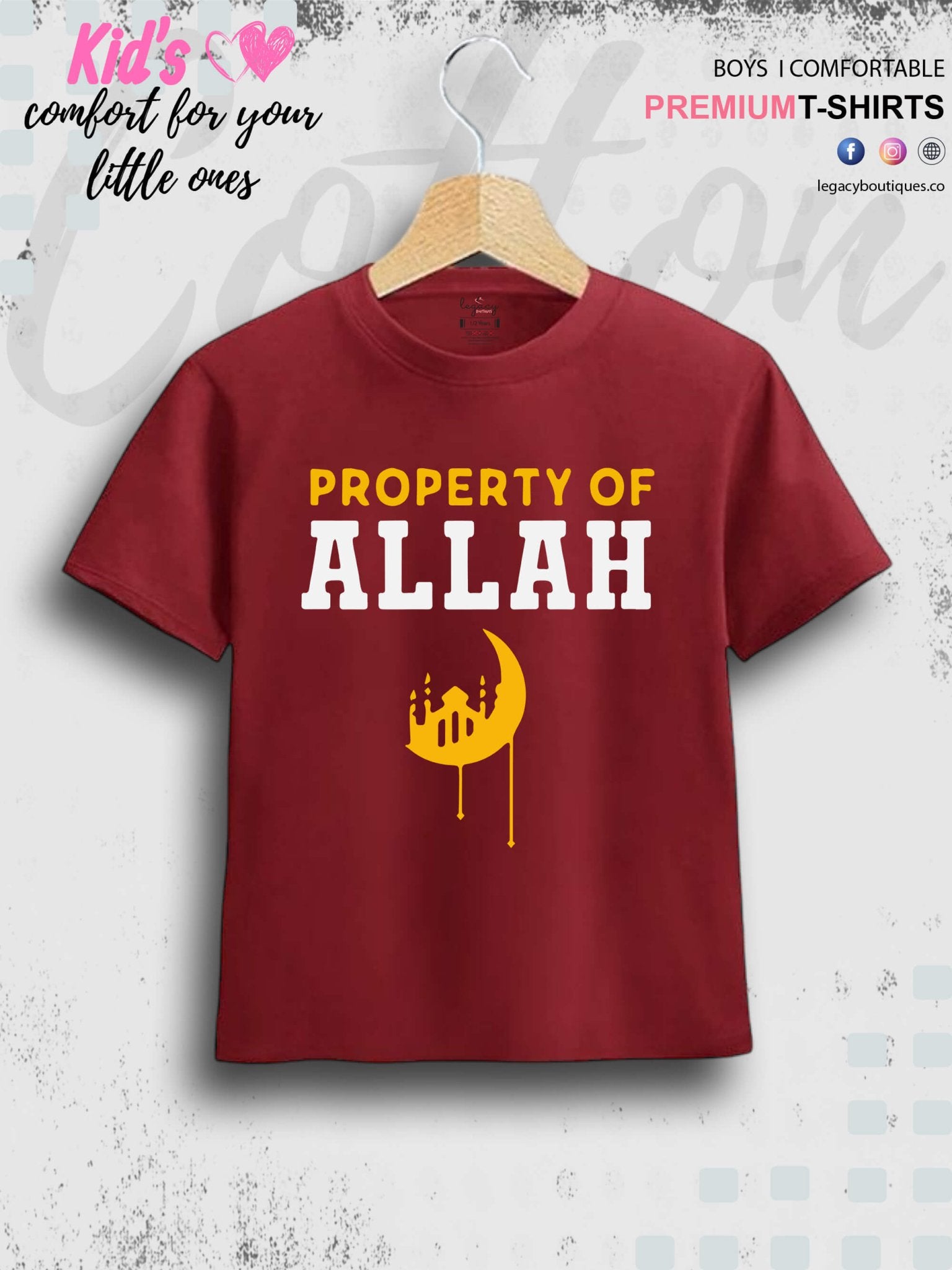 Property Of Allah Printed 1 To 11 Years Kids Babies Islamic T-Shirt In Lowest Price Only In BD Legacy Boutiques Legacy Boutiques