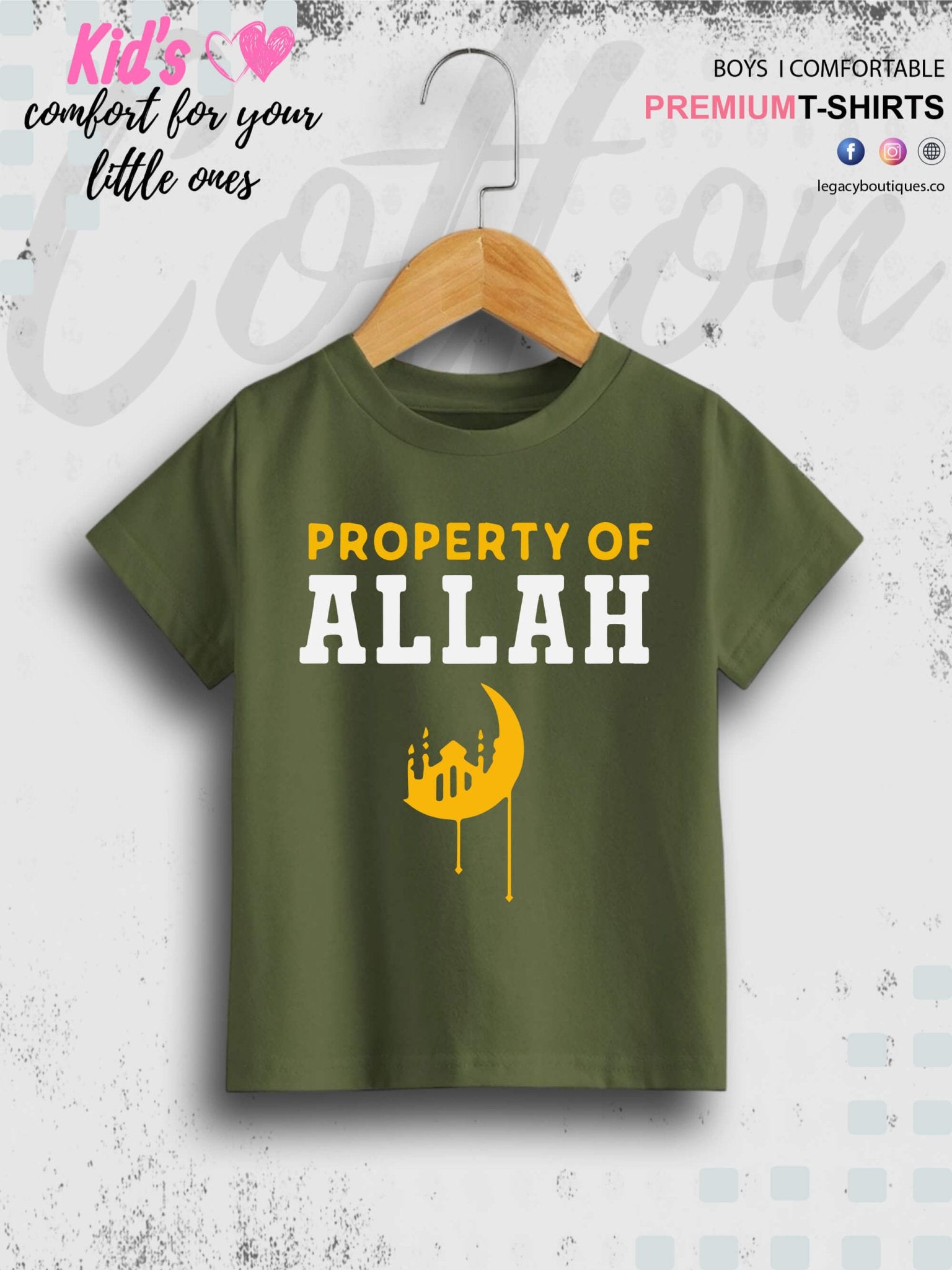 Property Of Allah Printed 1 To 11 Years Kids Babies Islamic T-Shirt In Lowest Price Only In BD Legacy Boutiques Legacy Boutiques