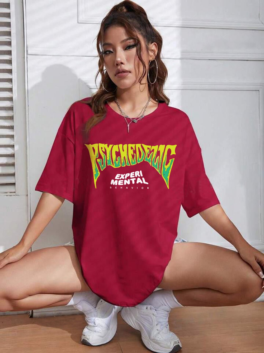 Psychedelic: EXPERIMENTAL BEHAVIOR Graphic Printed Womens Drop Shoulder T-shirt Legacy Boutiques Dhaka Legacy Boutiques Legacy Boutiques