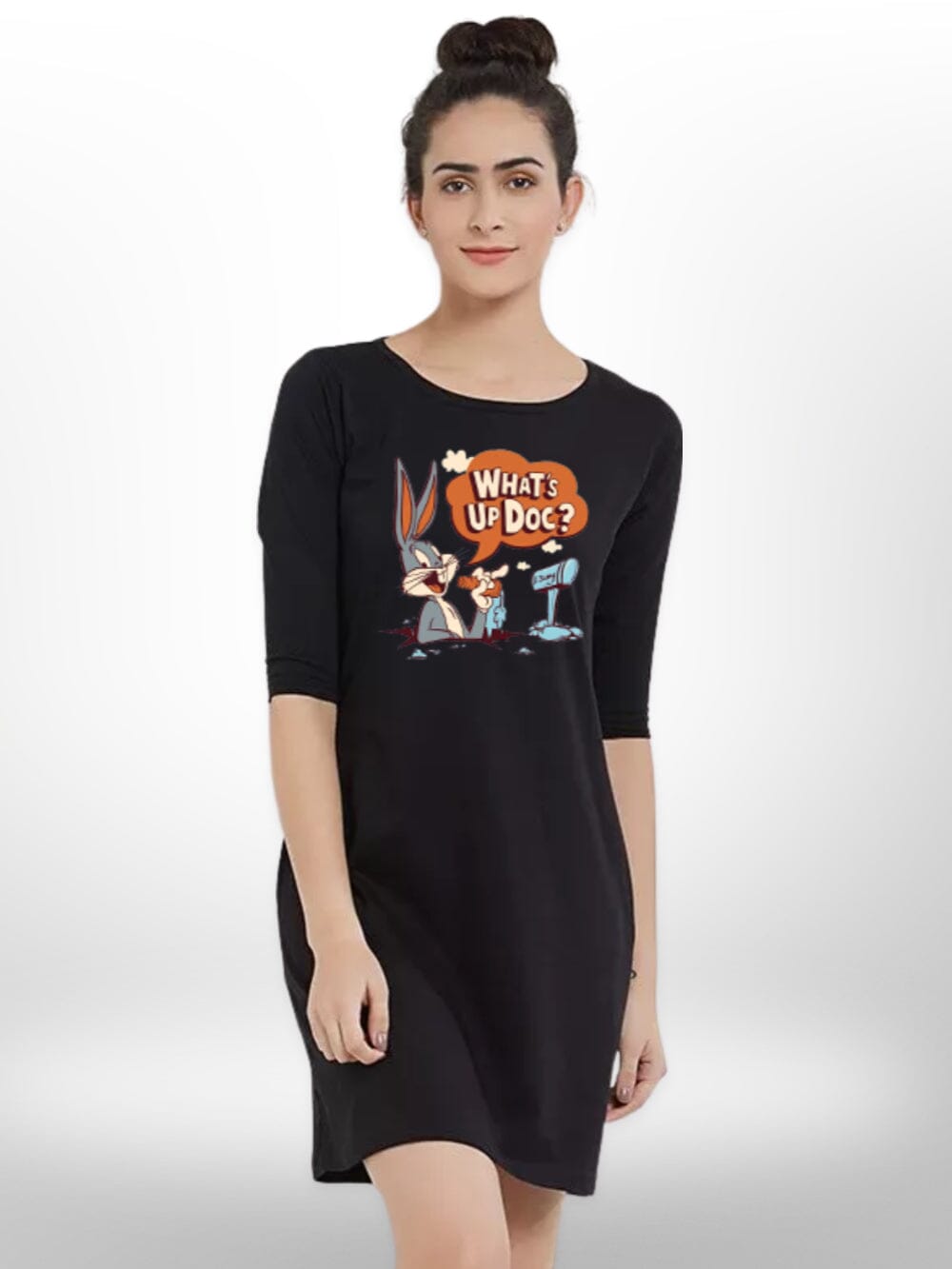 RABBIT PRINTED THREE QUARTER SLEEVE SIDE POCKET T - SHIRT FOR WOMEN&