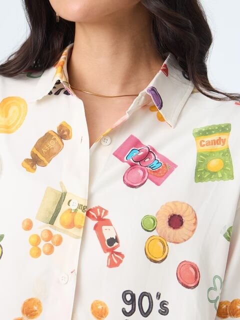 Retro Candy Print Oversized Boyfriend Shirt - 90&