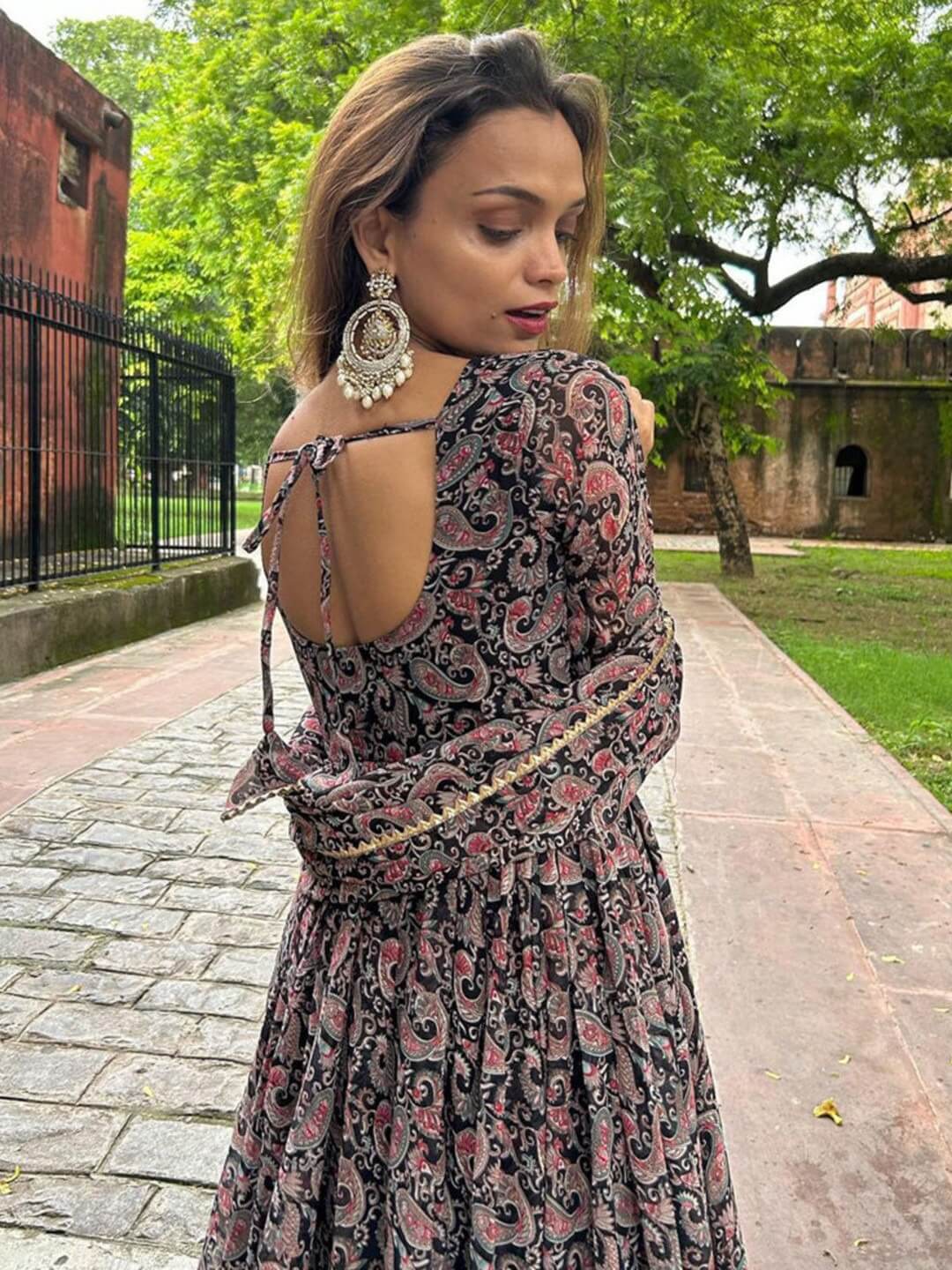 Royal Paisley Printed Black Cotton Anarkali Suit with Gold Gota Border Legacy Boutiques Legacy Boutiques