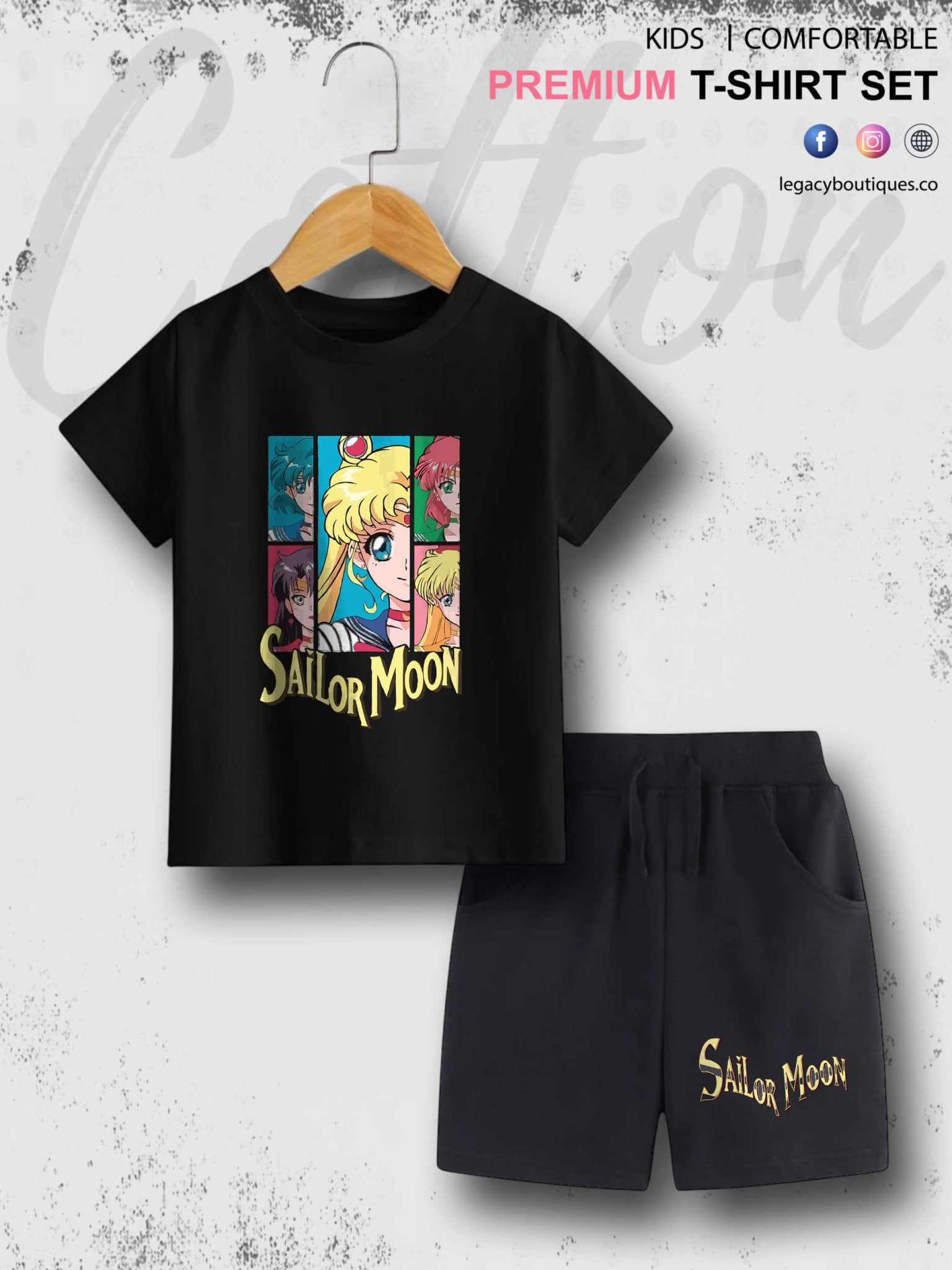 Sailor Moon Manga Series Kids Casual 6 Month To 6 Year Summer Time Babies T-shirt Set Legacy Boutiques Legacy Boutiques
