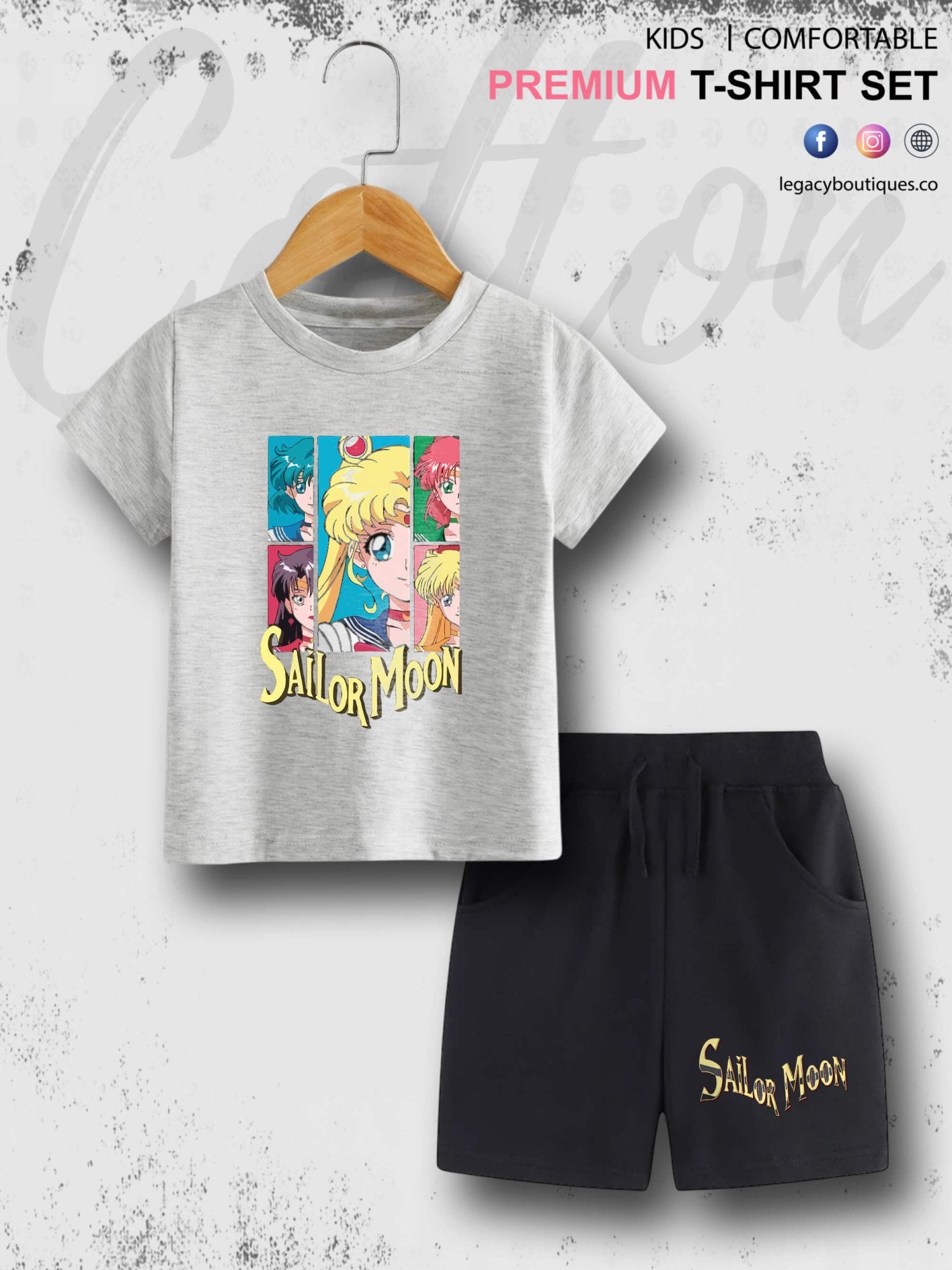Sailor Moon Manga Series Kids Casual 6 Month To 6 Year Summer Time Babies T-shirt Set Legacy Boutiques Legacy Boutiques