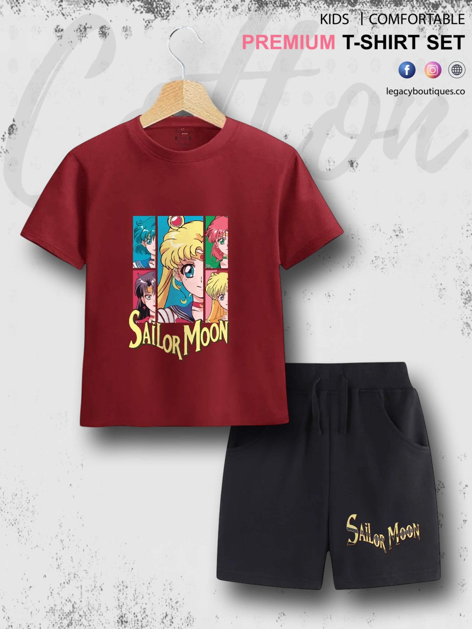 Sailor Moon Manga Series Kids Casual 6 Month To 6 Year Summer Time Babies T-shirt Set Legacy Boutiques Legacy Boutiques