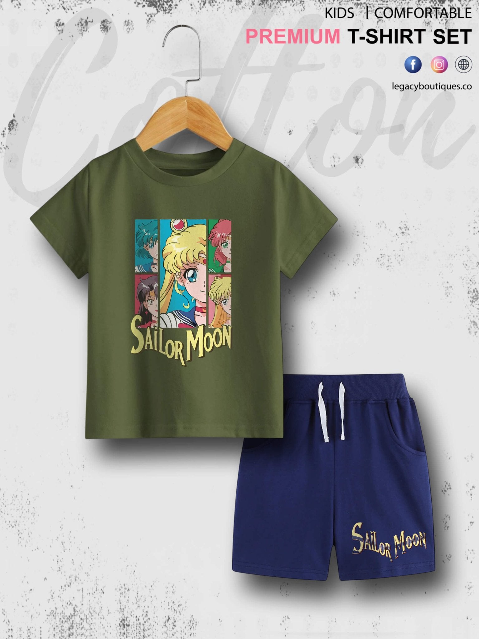 Sailor Moon Manga Series Kids Casual 6 Month To 6 Year Summer Time Babies T-shirt Set Legacy Boutiques Legacy Boutiques