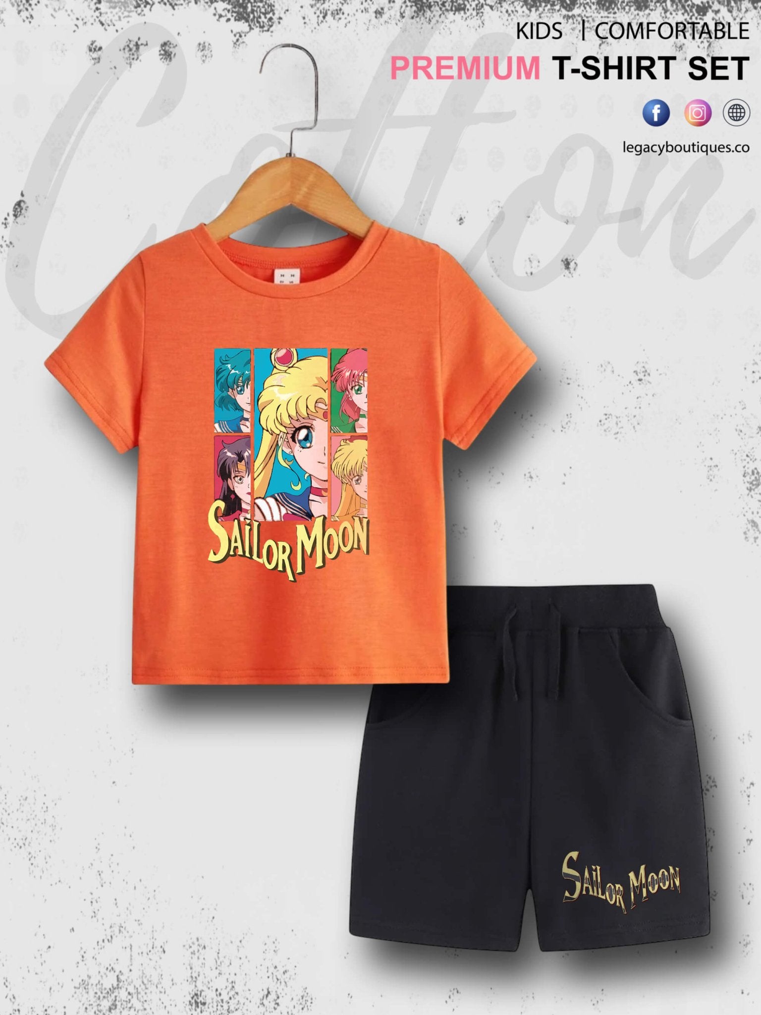 Sailor Moon Manga Series Kids Casual 6 Month To 6 Year Summer Time Babies T-shirt Set Legacy Boutiques Legacy Boutiques