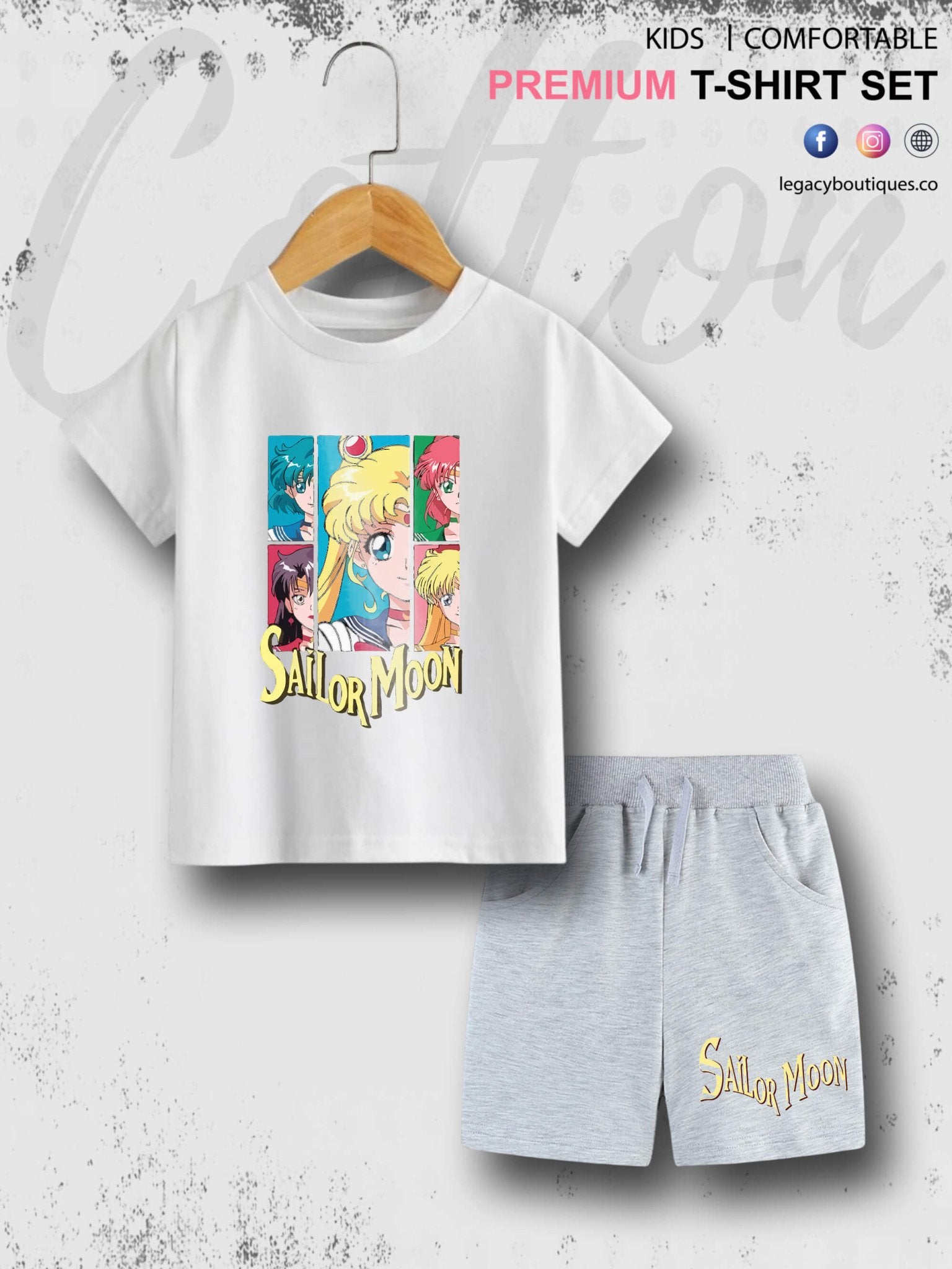 Sailor Moon Manga Series Kids Casual 6 Month To 6 Year Summer Time Babies T-shirt Set Legacy Boutiques Legacy Boutiques