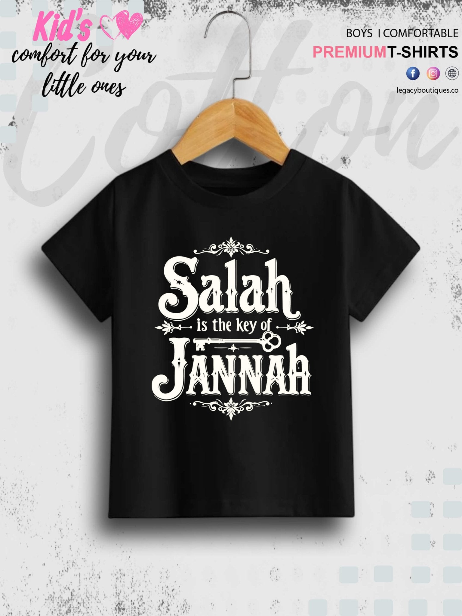 Salah Is The Key Of Jannah Printed 1 To 11 Years Baby Boys Islamic T-Shirt In Cheapest Price Only In BD Legacy Boutiques Legacy Boutiques