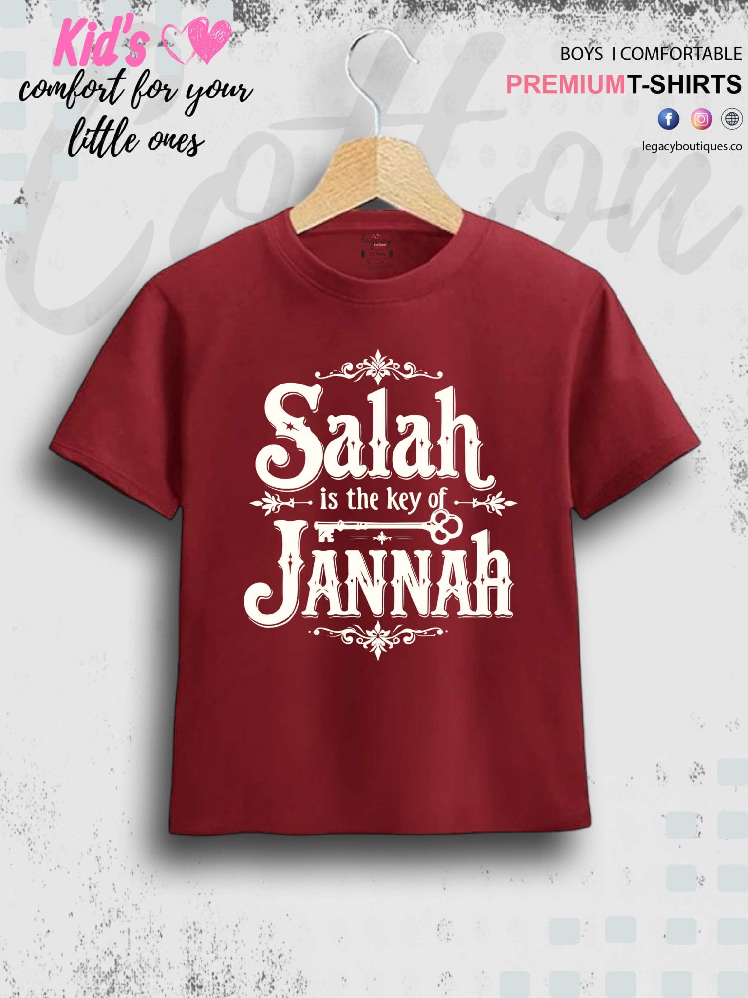 Salah Is The Key Of Jannah Printed 1 To 11 Years Baby Boys Islamic T-Shirt In Cheapest Price Only In BD Legacy Boutiques Legacy Boutiques