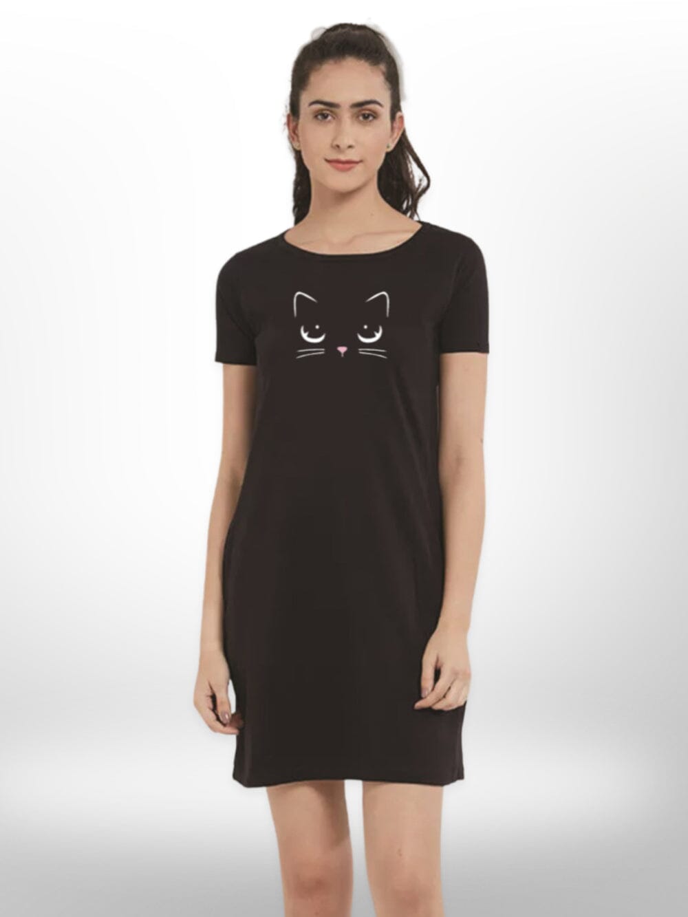 Serious Cat Printed Long T-shirt For Women&