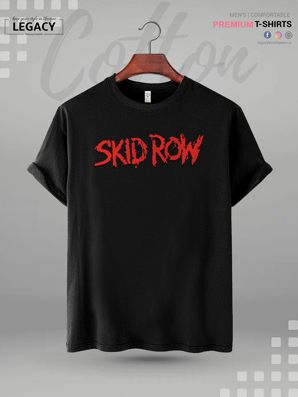 Skid Row Red Logo Black Printed Men&