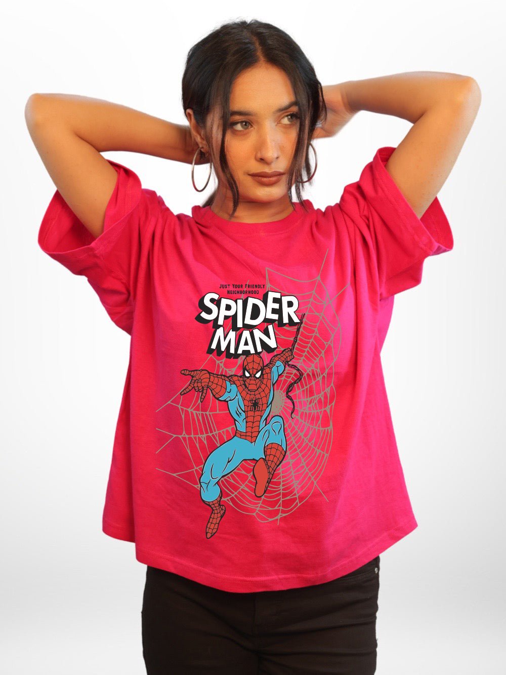 SPIDER - MAN: JUST YOUR FRIENDLY NEIGHBOURHOOD Graphic Printed Womens Drop Shoulder T-shirt Legacy Boutiques Dhaka Legacy Boutiques Legacy Boutiques