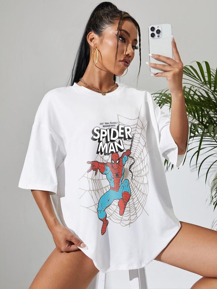 SPIDER - MAN: JUST YOUR FRIENDLY NEIGHBOURHOOD Graphic Printed Womens Drop Shoulder T-shirt Legacy Boutiques Dhaka Legacy Boutiques Legacy Boutiques