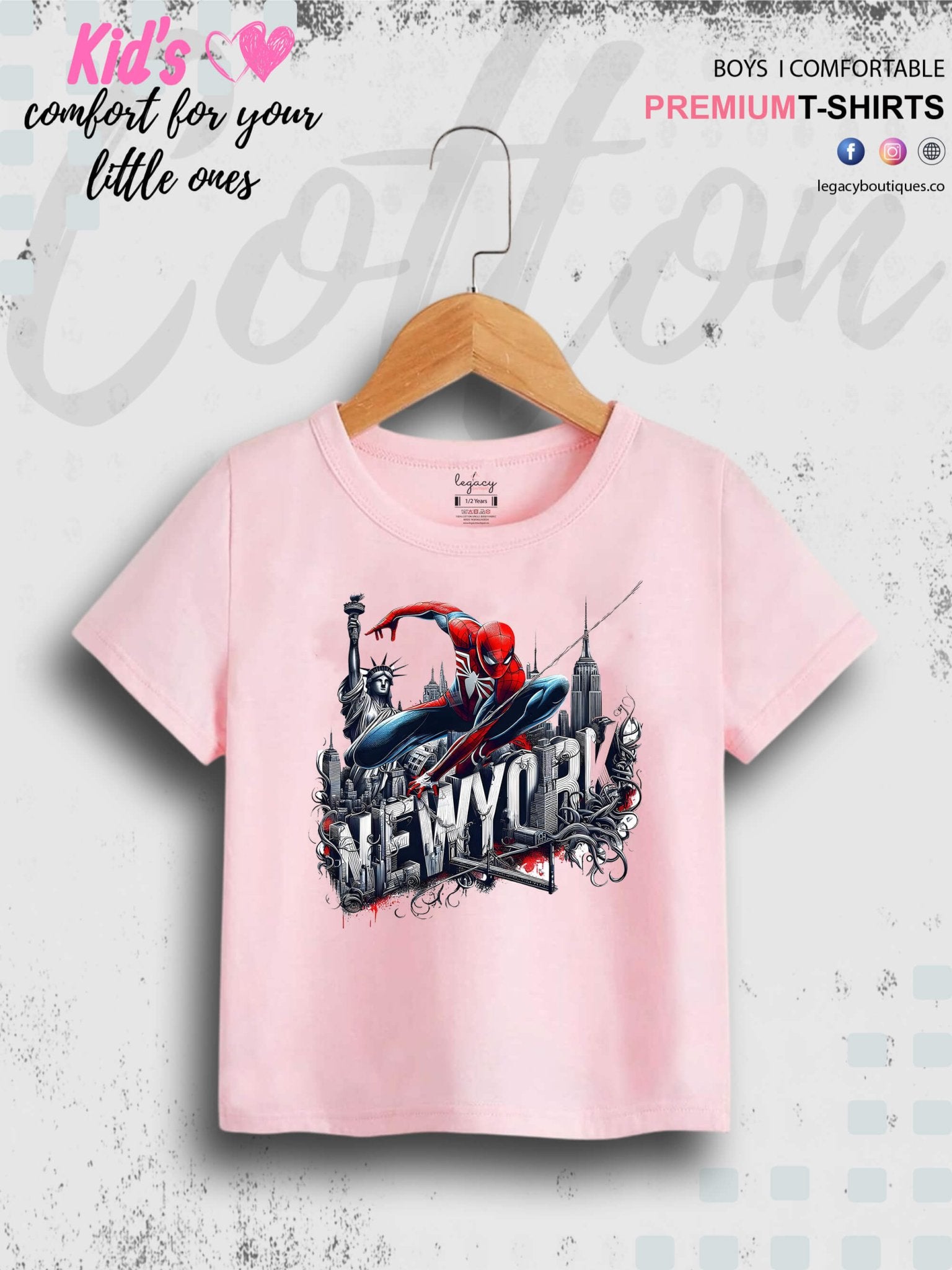 SpiderMan In Newyork Printed Casual 1 To 11 Year Kids Boys Summer Time T-Shirt In Lowest Price Only In Dhaka Legacy Boutiques Legacy Boutiques