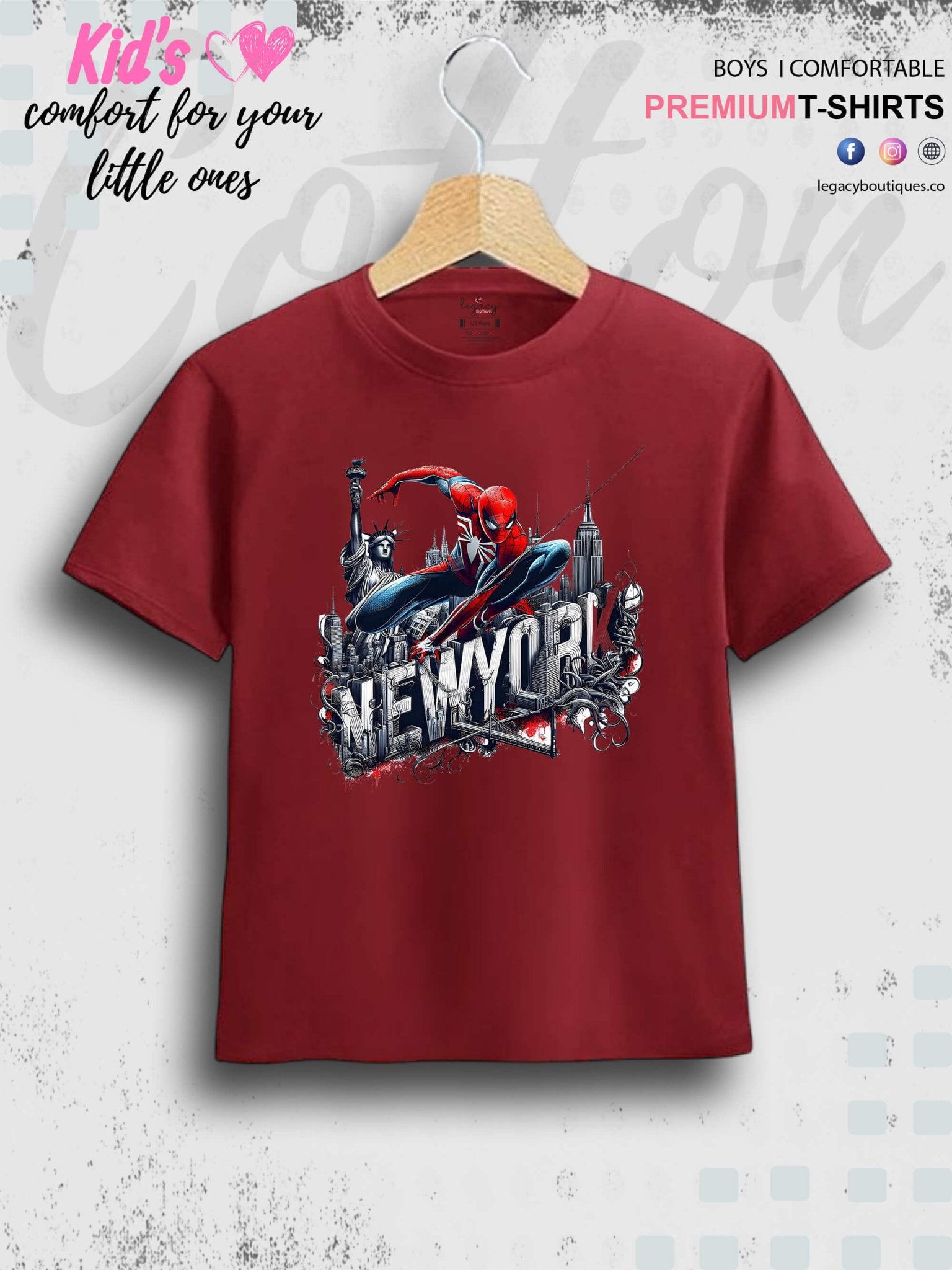 SpiderMan In Newyork Printed Casual 1 To 11 Year Kids Boys Summer Time T-Shirt In Lowest Price Only In Dhaka Legacy Boutiques Legacy Boutiques