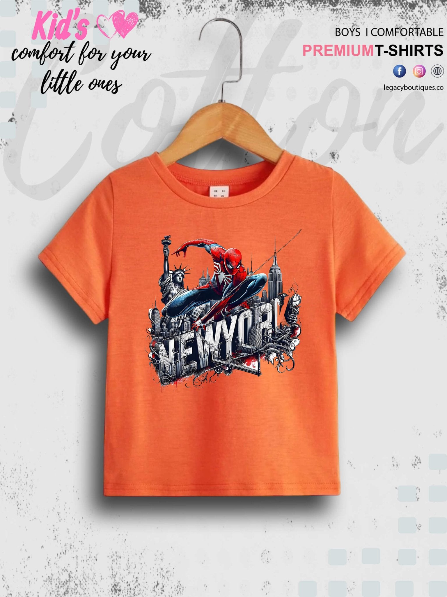 SpiderMan In Newyork Printed Casual 1 To 11 Year Kids Boys Summer Time T-Shirt In Lowest Price Only In Dhaka Legacy Boutiques Legacy Boutiques