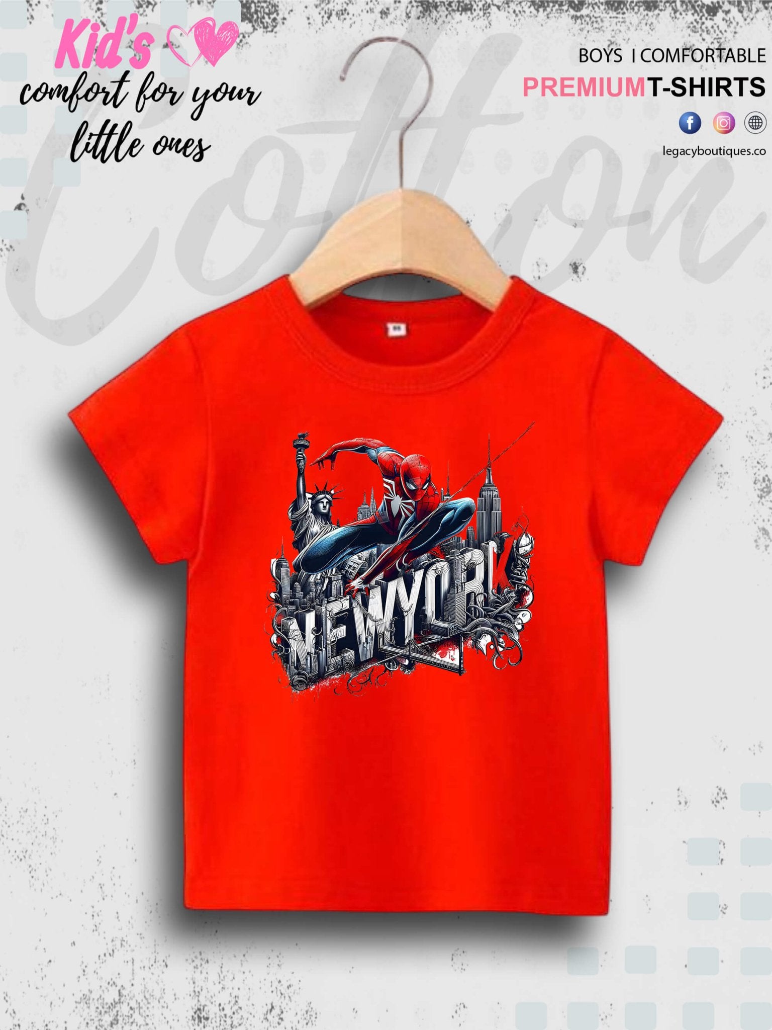 SpiderMan In Newyork Printed Casual 1 To 11 Year Kids Boys Summer Time T-Shirt In Lowest Price Only In Dhaka Legacy Boutiques Legacy Boutiques
