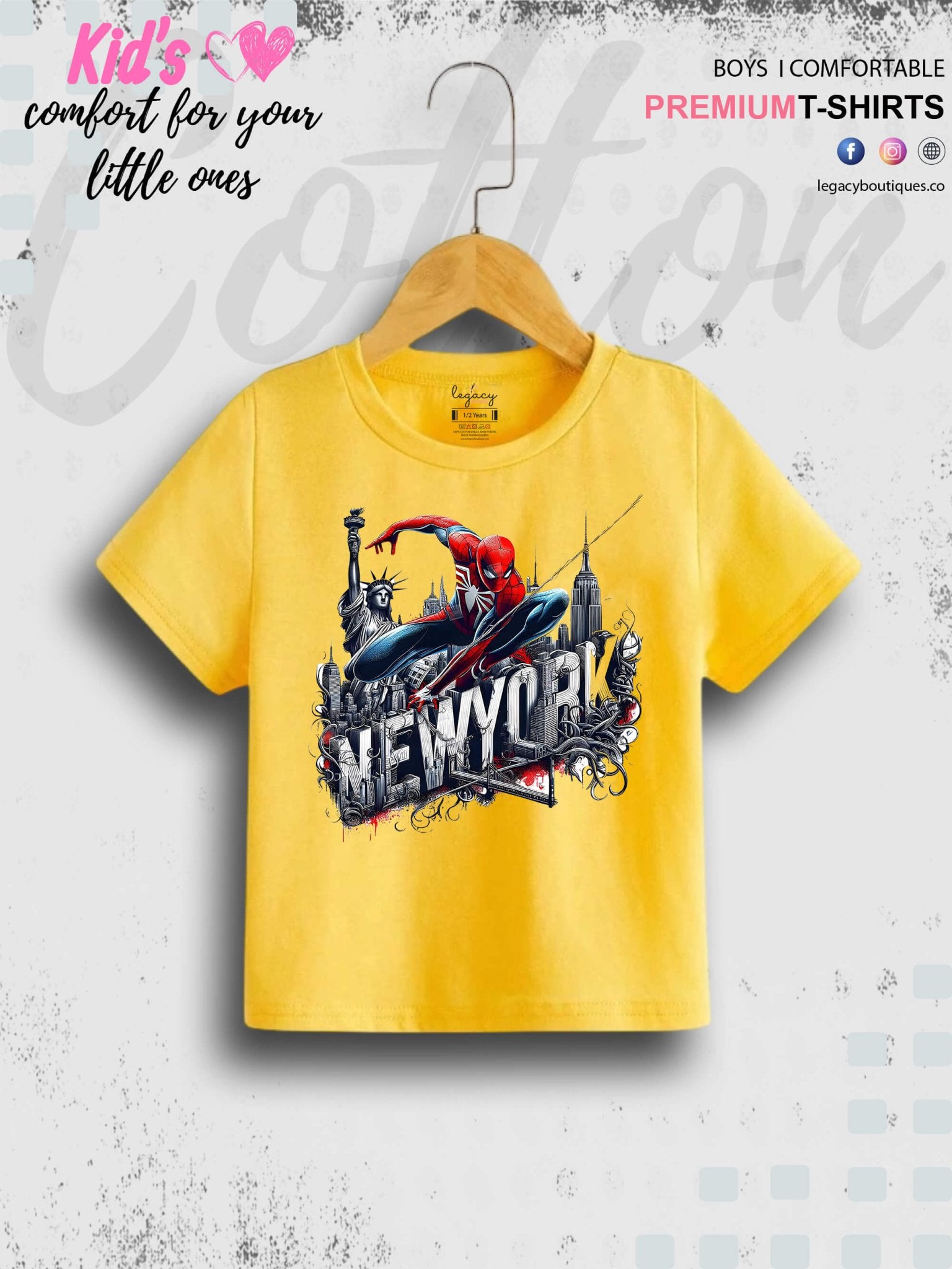 SpiderMan In Newyork Printed Casual 1 To 11 Year Kids Boys Summer Time T-Shirt In Lowest Price Only In Dhaka Legacy Boutiques Legacy Boutiques