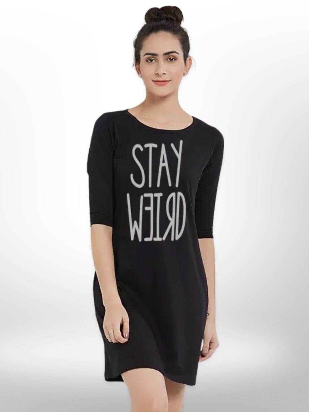 STAY WEIRD PRINTED T - SHIRT THREE QUARTER SLEEVE SIDE POCKET FOR WOMEN&