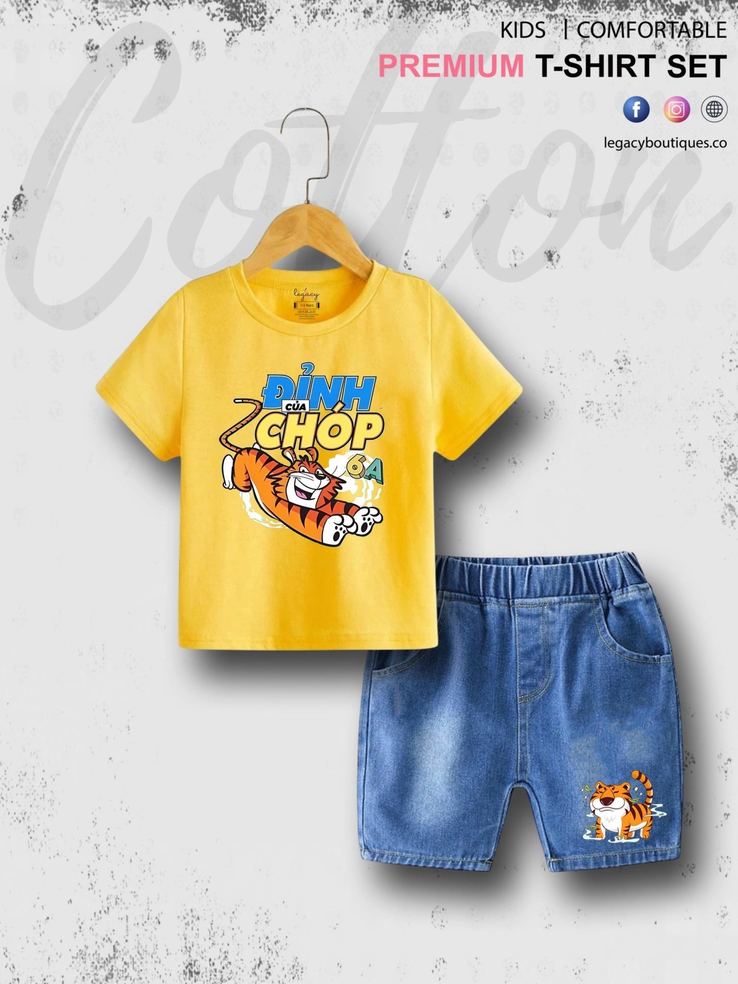 Tiger Roar Print Summer Tshirt Set For Baby Boys & Girls T-Shirt and Denim Pant Legacy Boutiques Legacy Boutiques