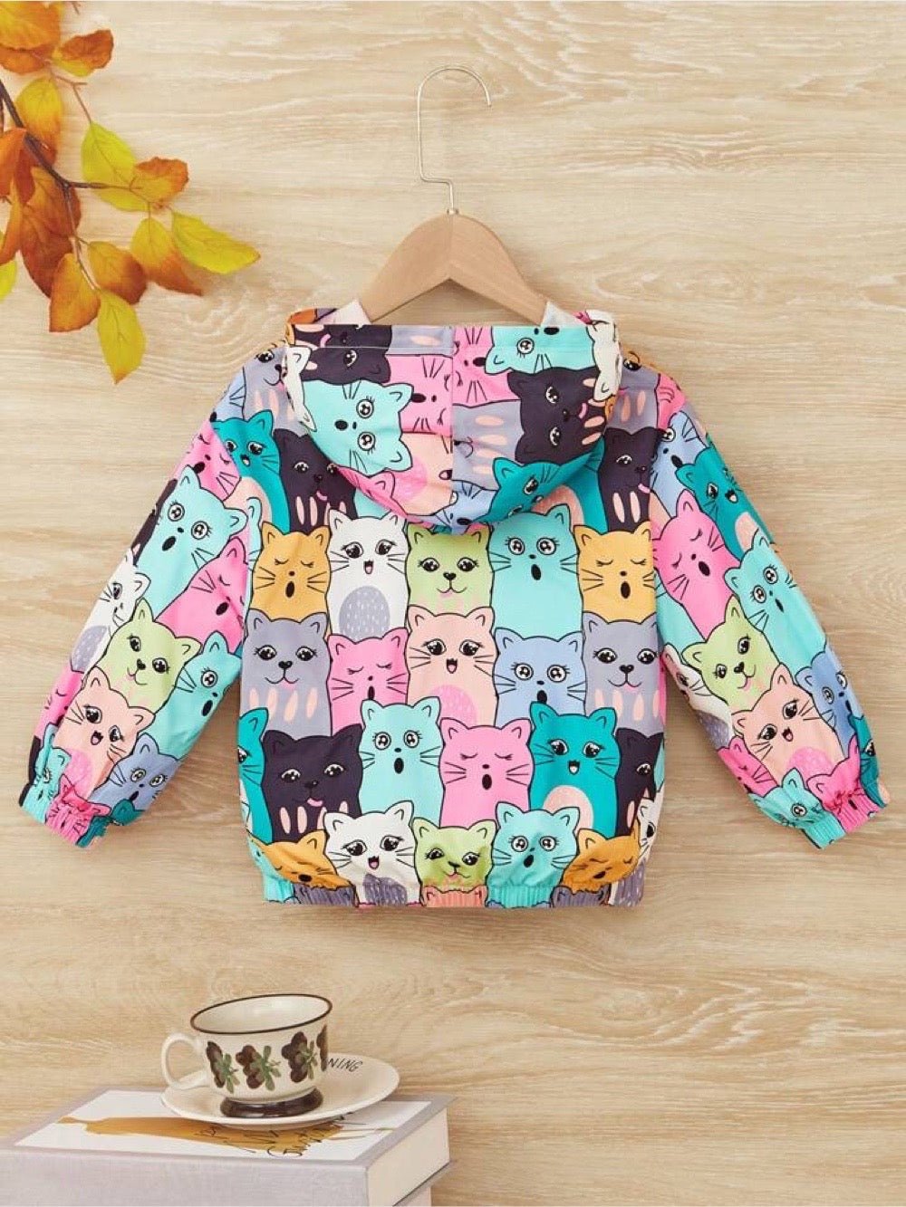 Toddler Kids Girls Hooded Jacket Coat with Kitten Print Spring Warm Casual Jacket Outwear for Kid&