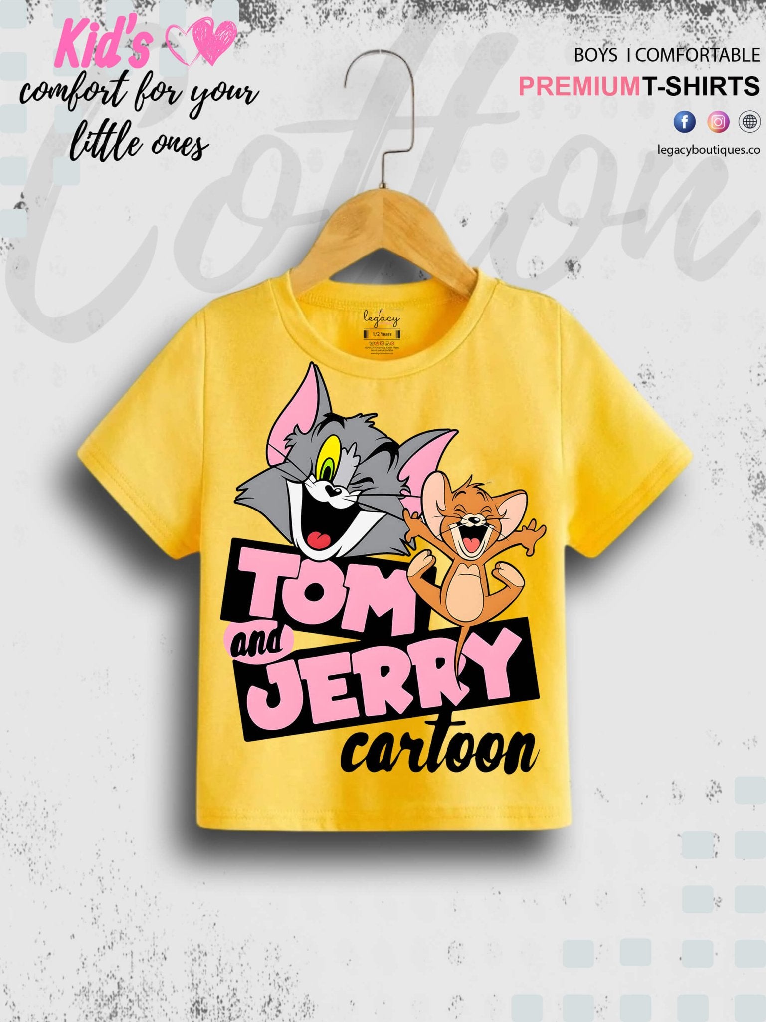 Tom And Jerry Cartoon Printed 1 To 11 Year Kids Boys Summer Time Casual T-Shirt In Cheapest Price Only In BD Legacy Boutiques Legacy Boutiques