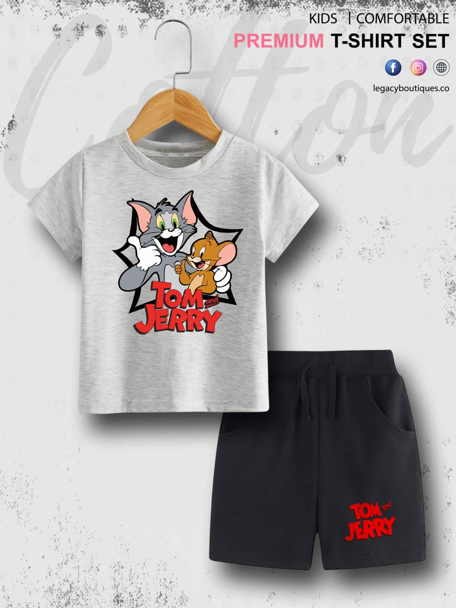 Tom And Jerry Printed 6 Month To 6 Year Baby & Kids Super Premium Quality T-shirt Set Legacy Boutiques Legacy Boutiques