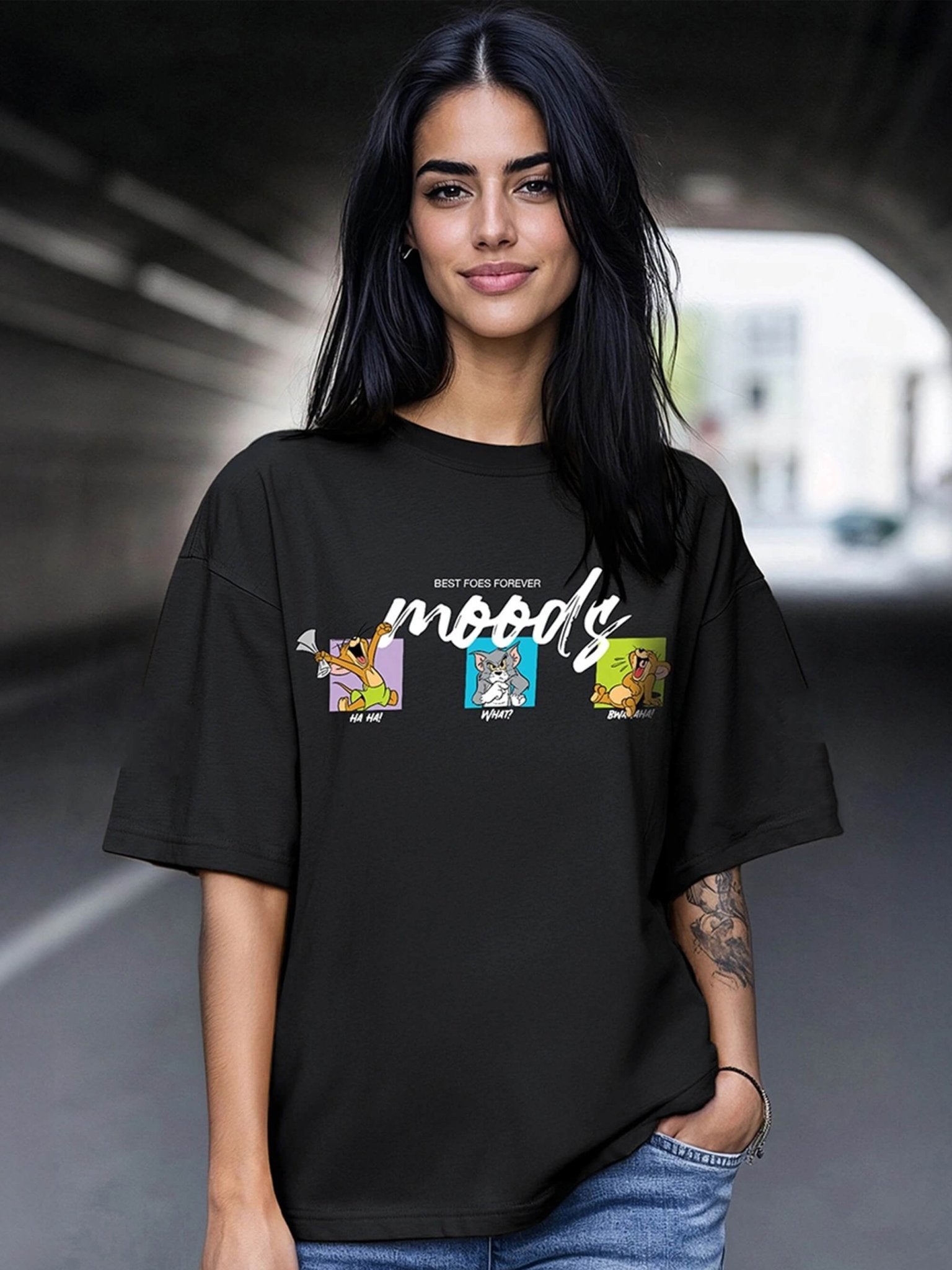 Tom & Jerry Cartoon Print High Quality Womens Drop Shoulder T shirt In Lowest Price Legacy Boutiques Legacy Boutiques