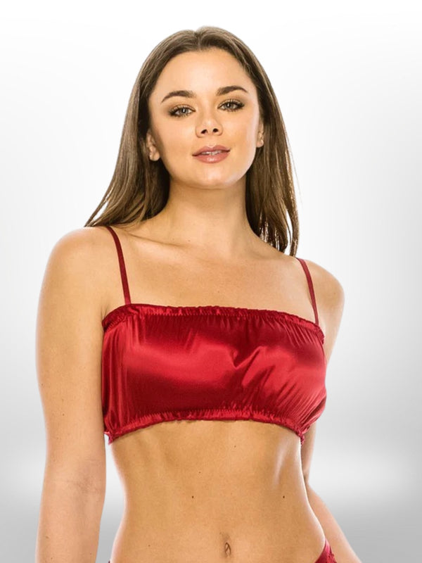Garnet Red Satin Tube Top with Ruffle Edges - Legacy Boutiques