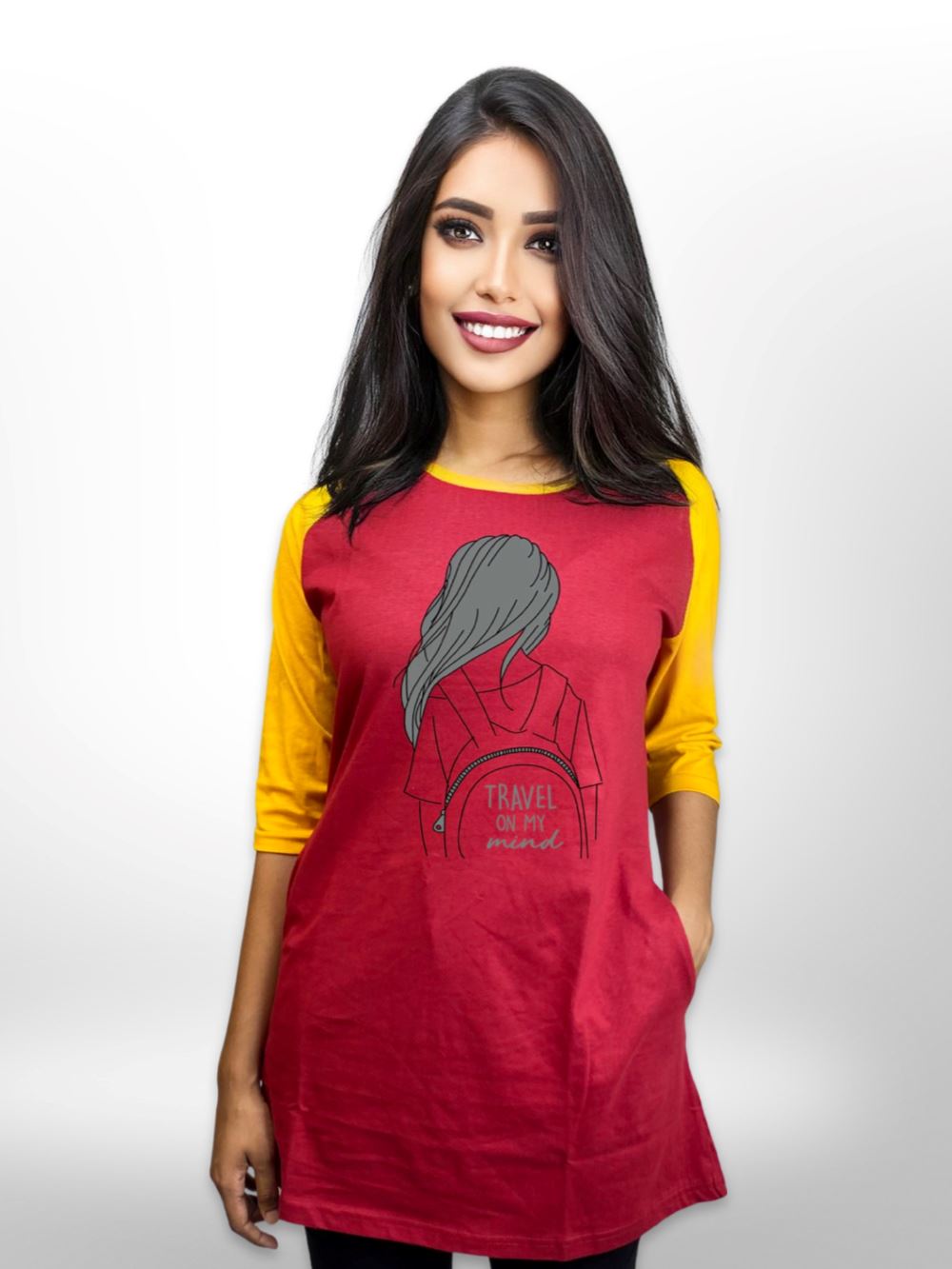 Travel in Mind Print Long T-shirt For Women&