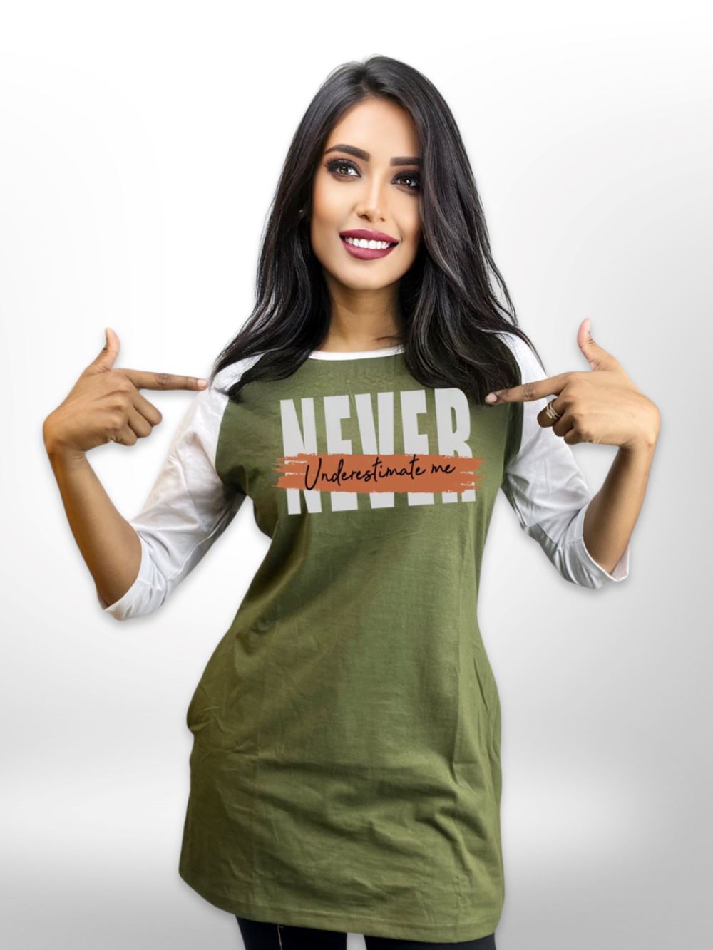 Underestimate Printed Long T-shirt Raglan Sleeve Side Pocket For Women&