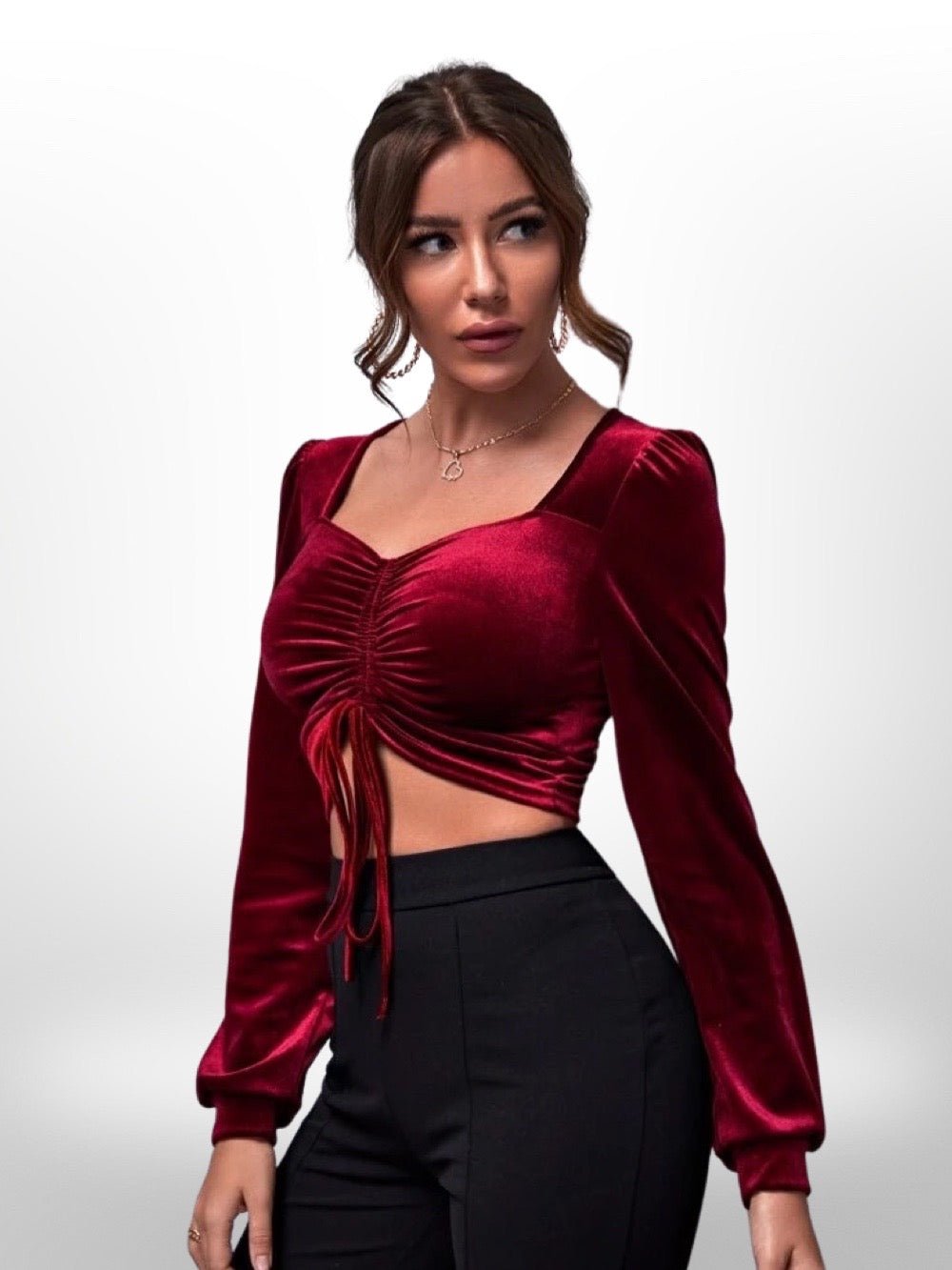 VELVET CROP TOP BLOUSE Legacy Boutiques Legacy Boutiques