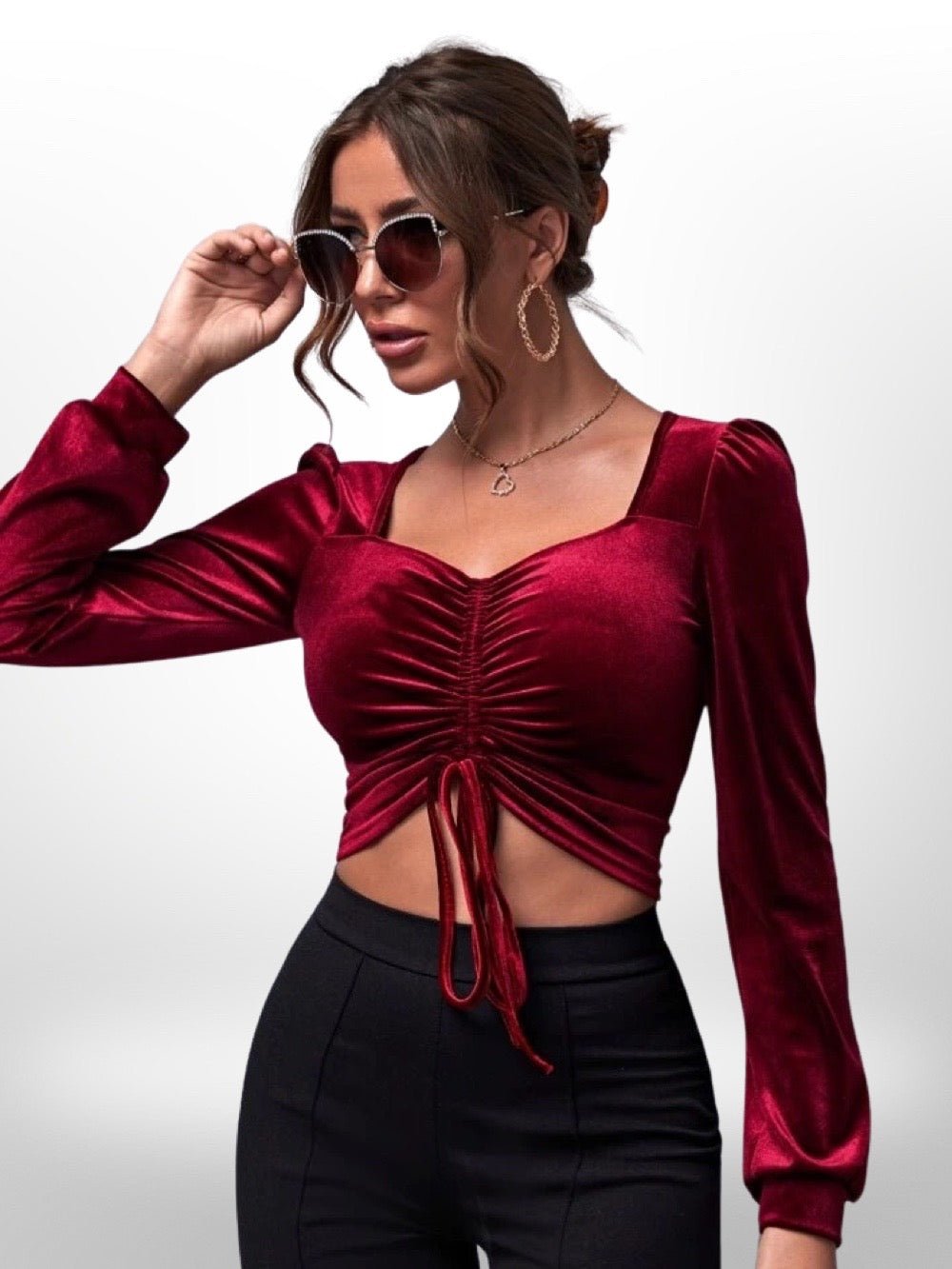 VELVET CROP TOP BLOUSE Legacy Boutiques Legacy Boutiques
