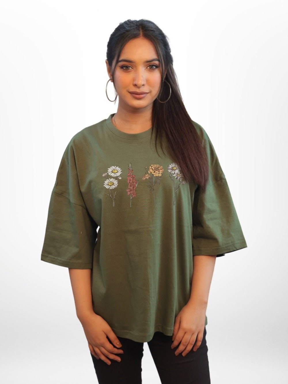 VINTAGE WILD FLOWER Printed Womens Drop Shoulder T-shirt Legacy Boutiques Bangladesh Legacy Boutiques Legacy Boutiques