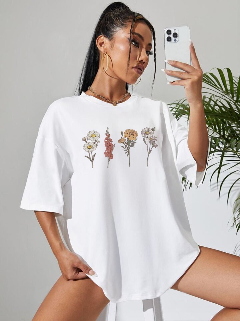 VINTAGE WILD FLOWER Printed Womens Drop Shoulder T-shirt Legacy Boutiques Bangladesh Legacy Boutiques Legacy Boutiques