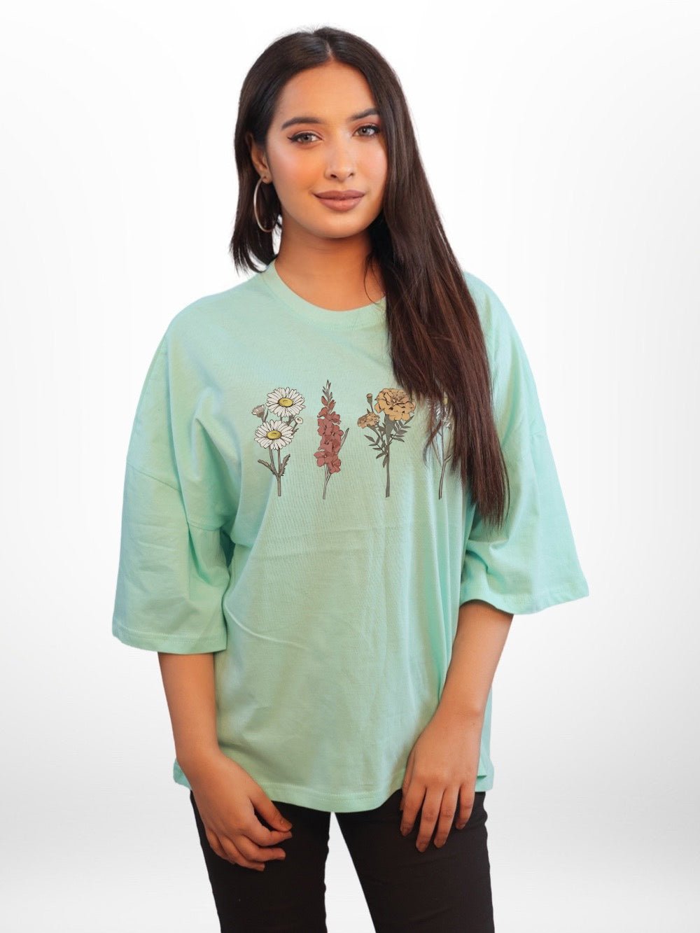 VINTAGE WILD FLOWER Printed Womens Drop Shoulder T-shirt Legacy Boutiques Bangladesh Legacy Boutiques Legacy Boutiques