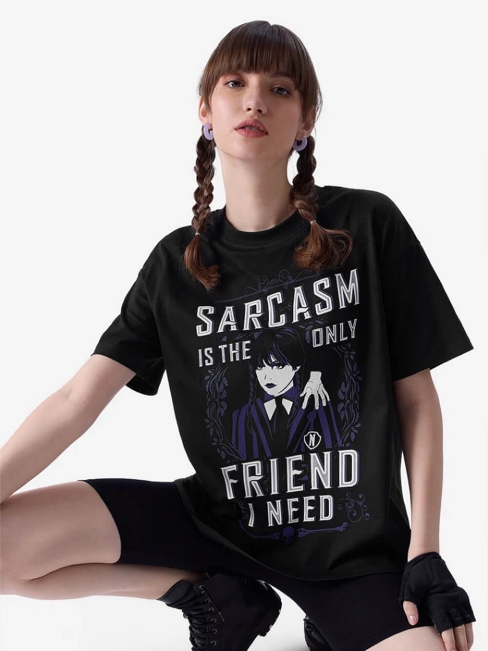 Wednesday Addams Printed Womens Drop Shoulder T-shirt Cheap Price Premium Quality Legacy Boutiques Dhaka Legacy Boutiques Legacy Boutiques