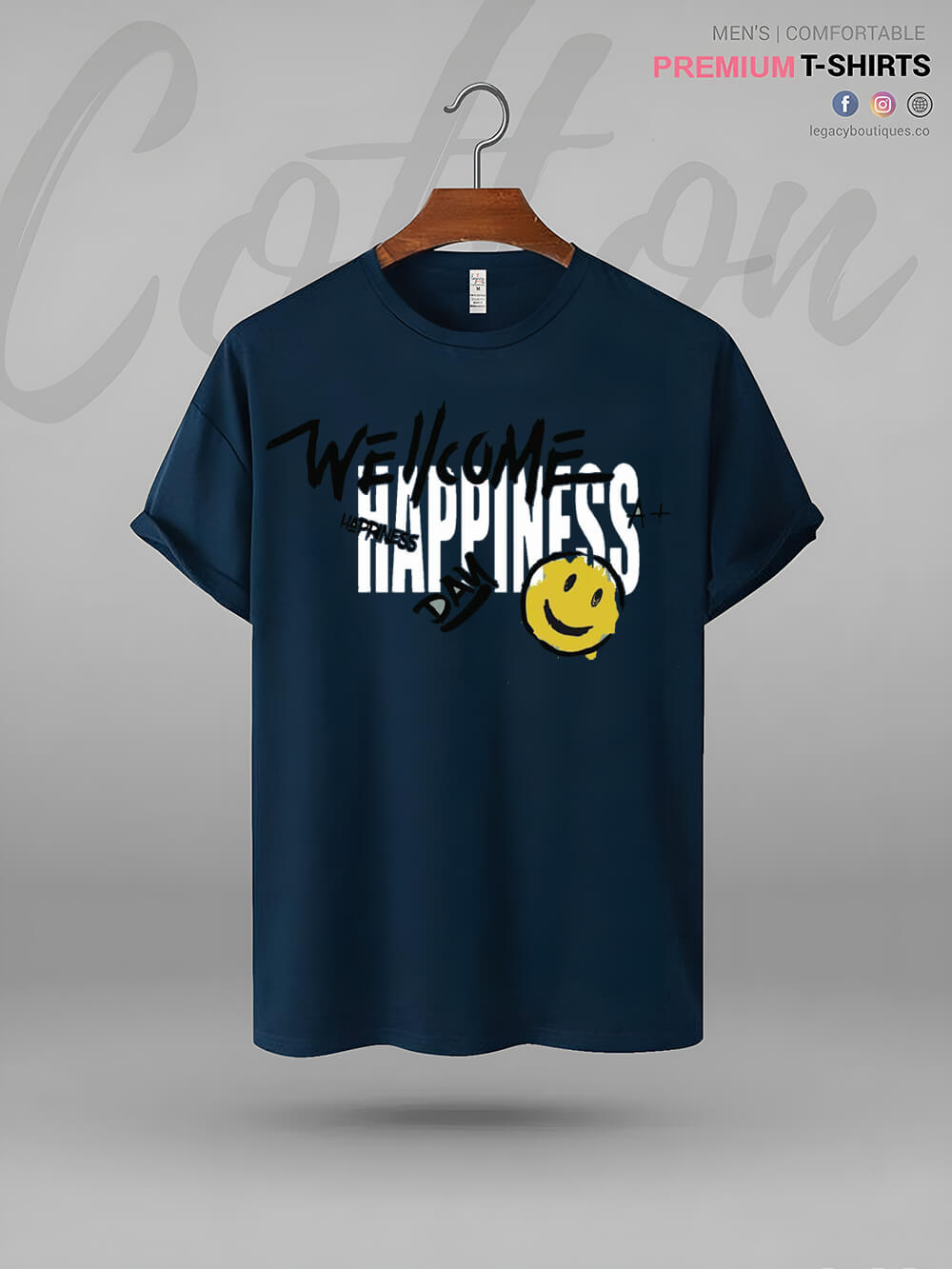 Welcome Happiness Day Smiley Face Print Good Quality Mens XXXL Tshirt In Lowest Price Only In BD Legacy Boutiques Legacy Boutiques