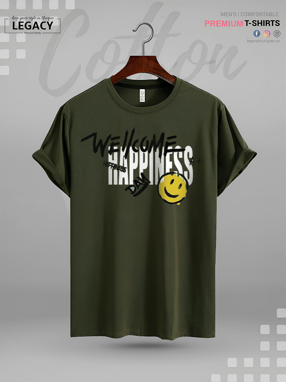 Welcome Happiness Day Smiley Face Print Good Quality Mens XXXL Tshirt In Lowest Price Only In BD Legacy Boutiques Legacy Boutiques