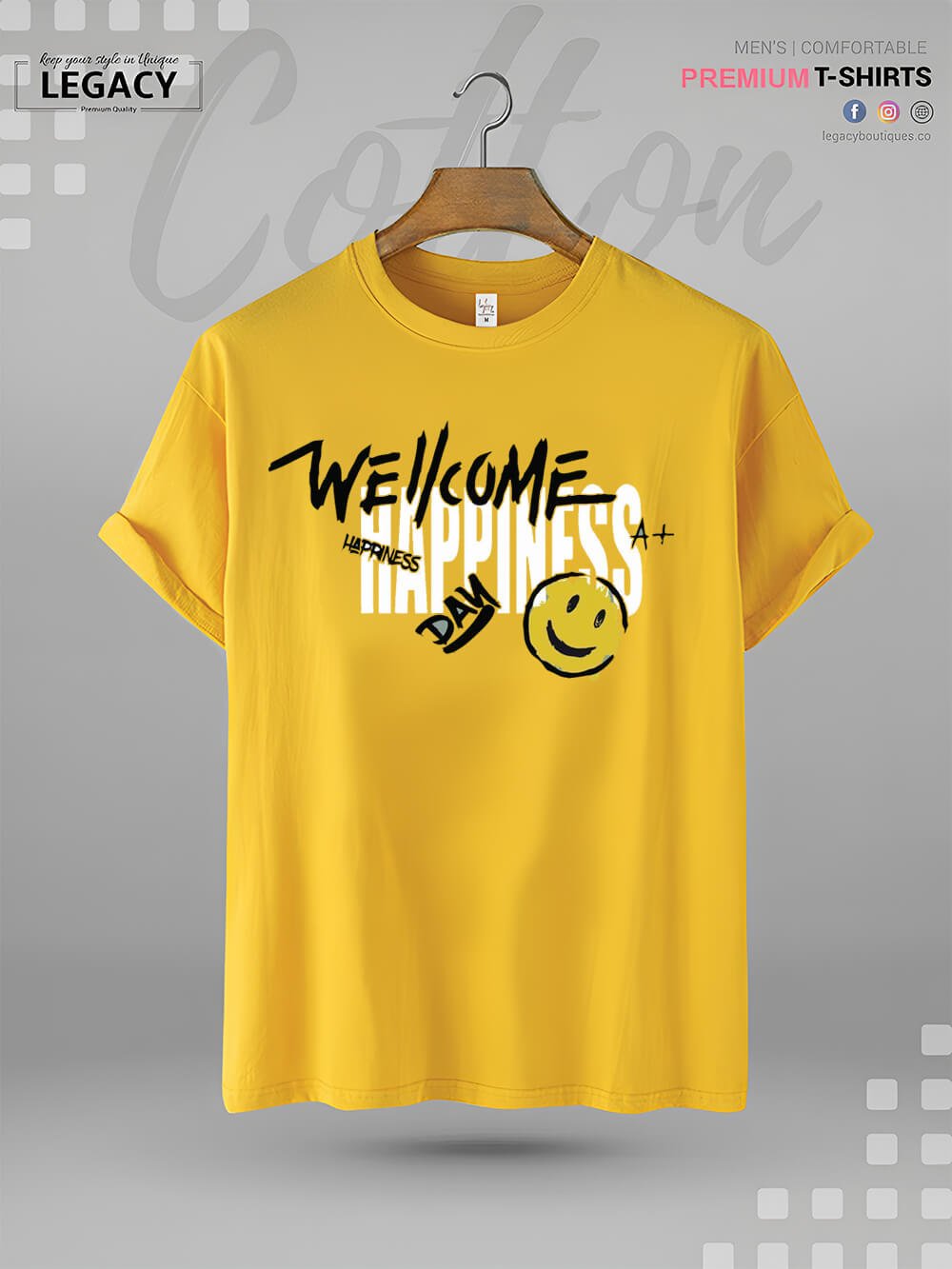 Welcome Happiness Day Smiley Face Print Good Quality Mens XXXL Tshirt In Lowest Price Only In BD Legacy Boutiques Legacy Boutiques