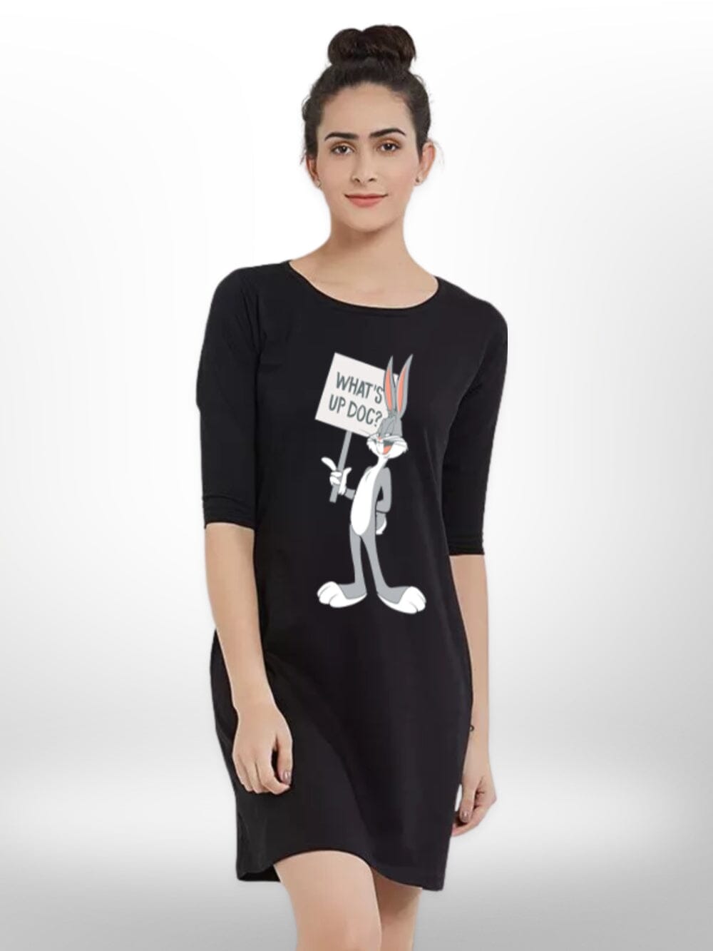 WHATS UP RABBIT PRINTED THREE QUARTER SLEEVE WOMEN&