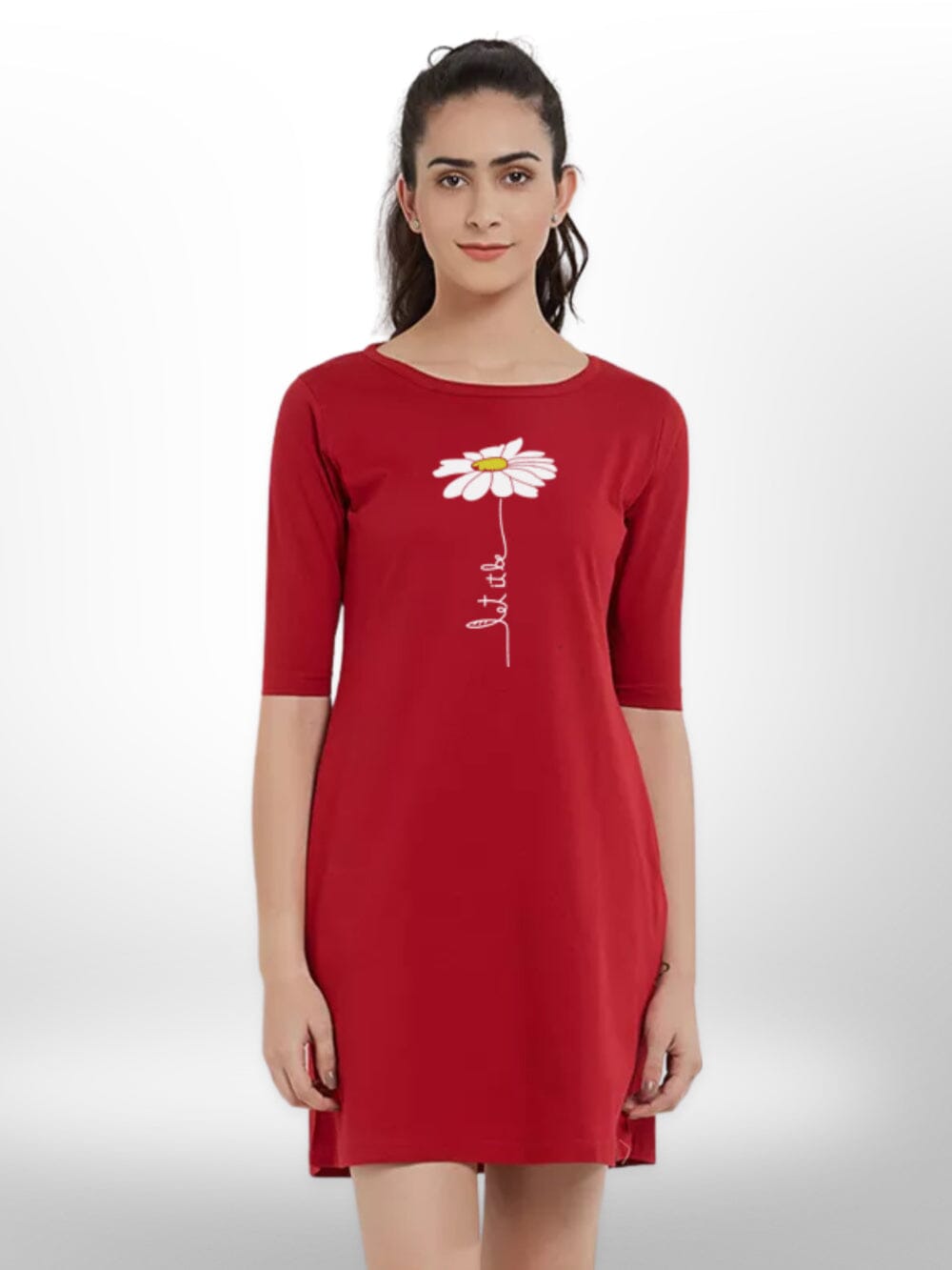 WHITE LOVE PRINTED THREE QUARTER SLEEVE T - SHIRT SIDE POCKET FOR WOMEN&