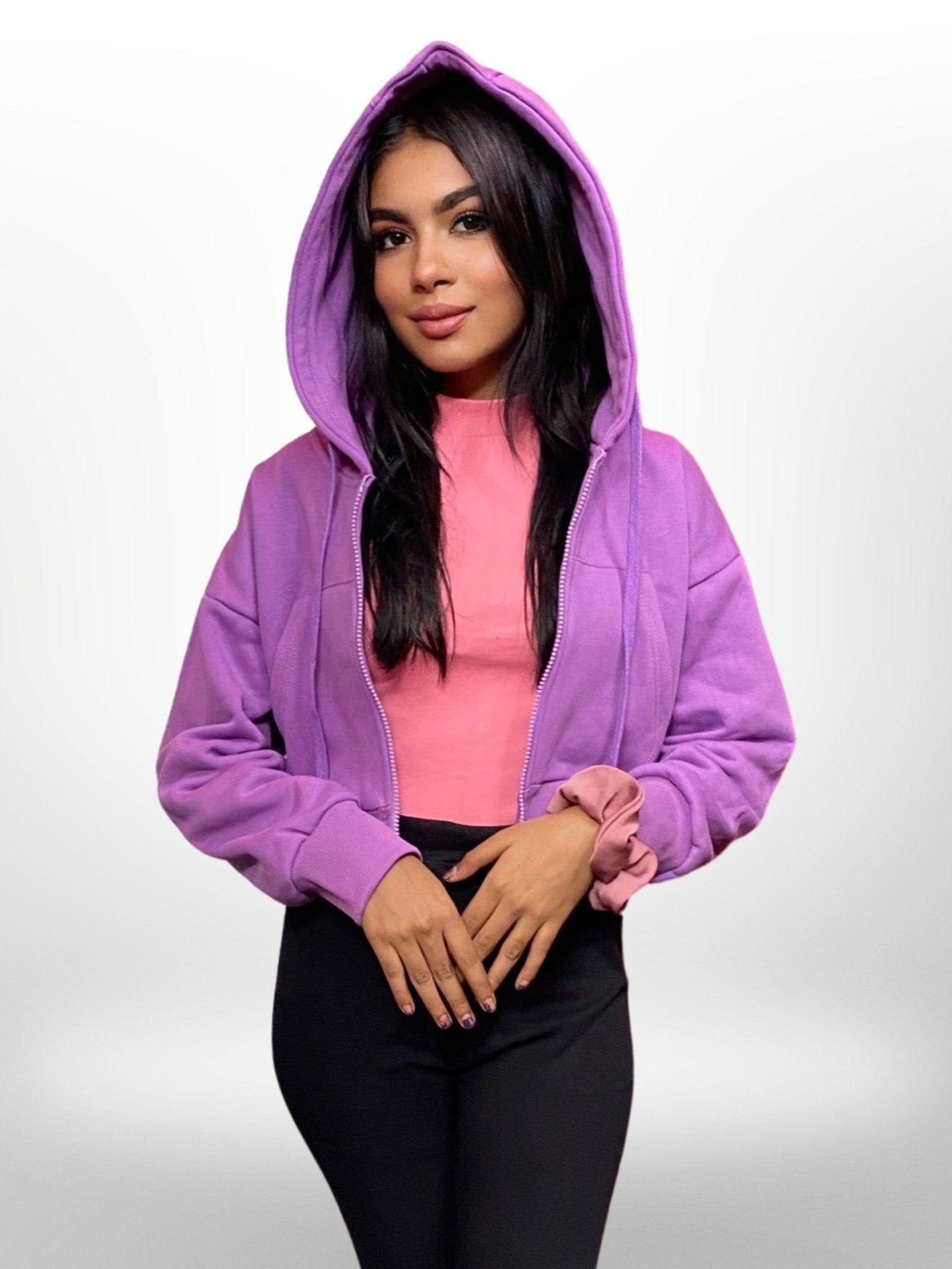 Women and Girls Hoodies|Full Sleeve|Loose fit Solid |100% Cotton Purple Color Women Cropped Oversized Hoodies Legacy Boutiques Legacy Boutiques